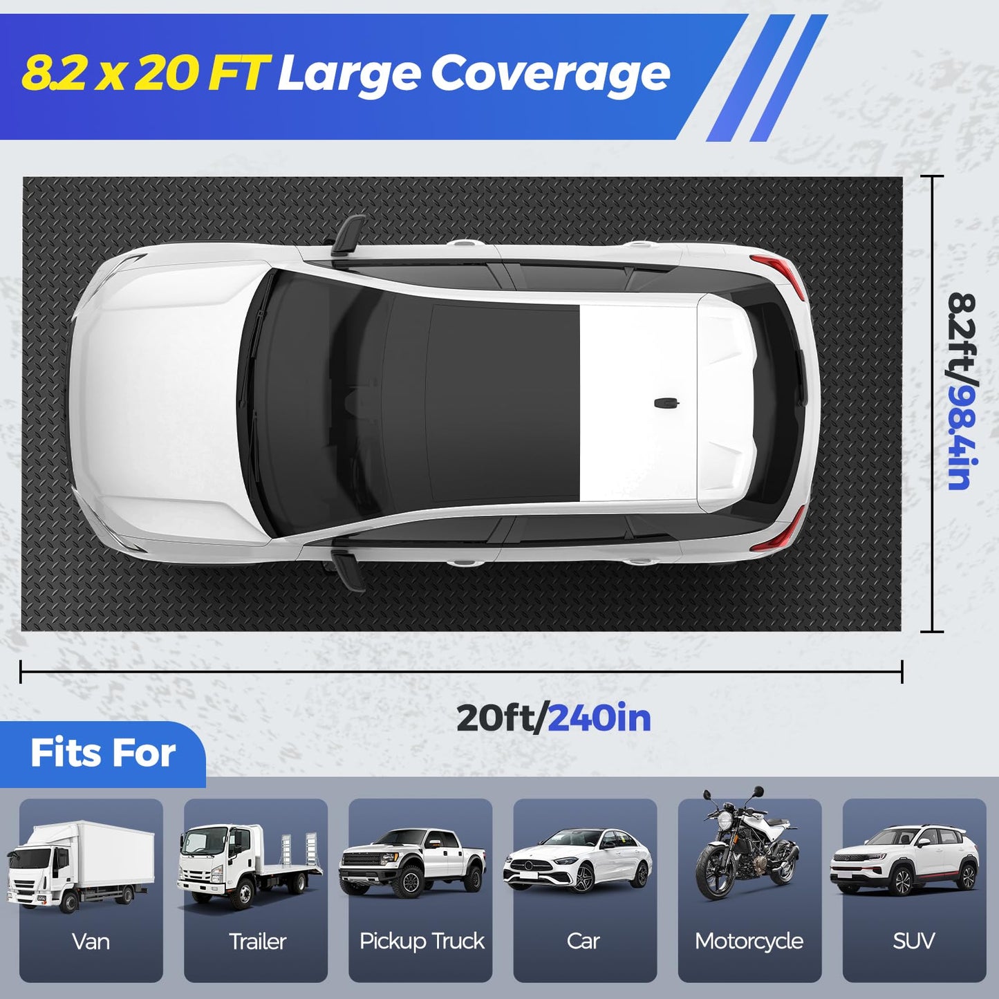 8.2x20 FT Garage Floor Mat, 2.8mm Thickened Garage Flooring Heavy Duty Rubber Garage Floor Mats for Under Car, Diamond Plate Garage Mat for Garage, Workshop, Enclosed Trailer
