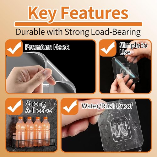 Eudele Adhesive Replacement Hooks - 15 Pack No-Drill Shower Caddy Hooks for Bathroom & Kitchen Organization
