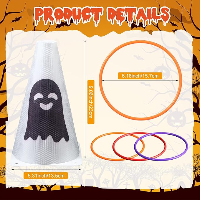 Leitee 6 Sets Candy Corn Ring Toss Game Plastic Cones Ring Toss Combo Set Mini Traffic Cones Toss Game for Sports Training Garden Backyard Outdoor Activities