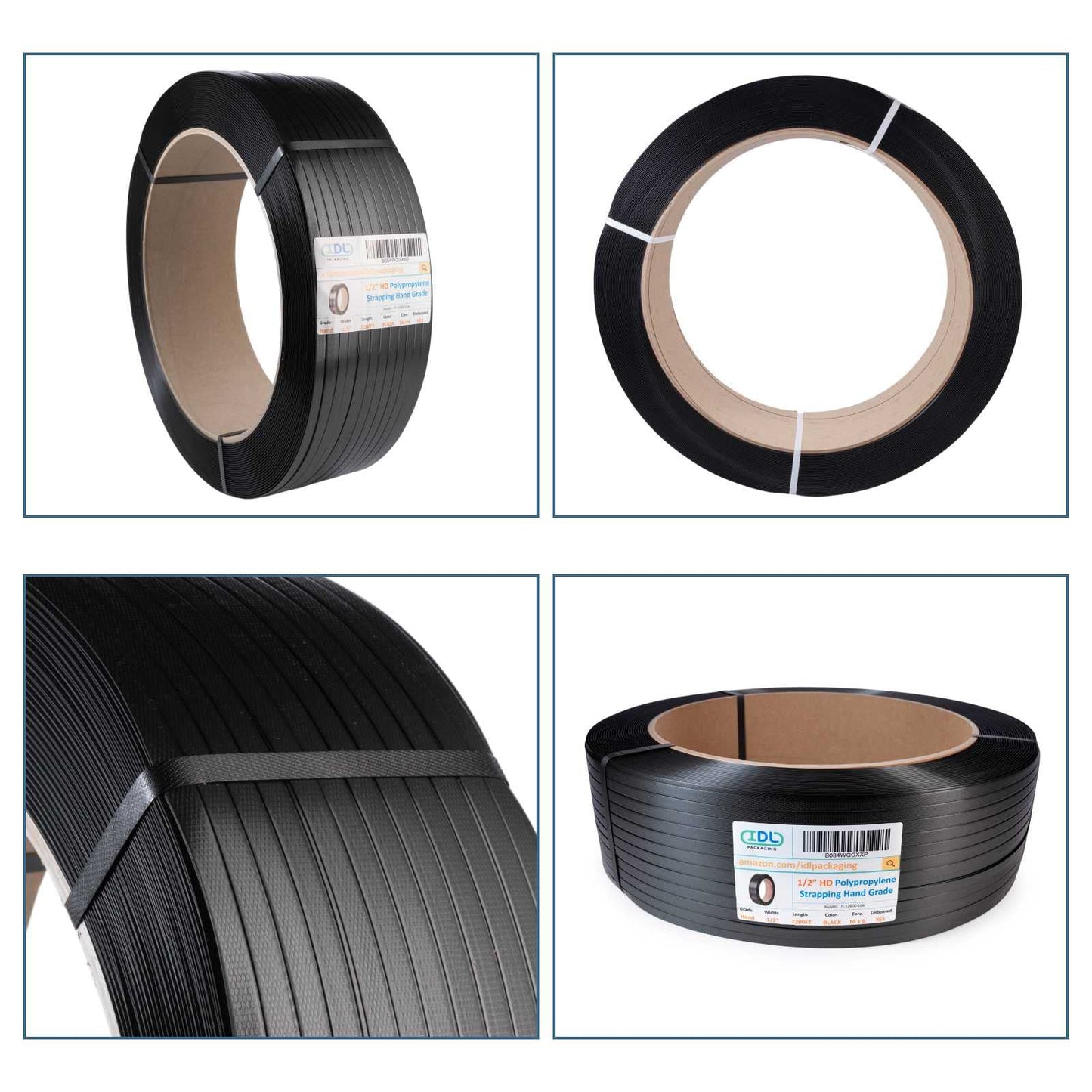 IDL Packaging 1/2" x 7200' Hand Grade Polypropylene (PP) Strapping Roll of 16" x 6" Core Size, 600 lbs Break Strength - Lightweight and Affordable Poly Banding - Flexible Packing Straps