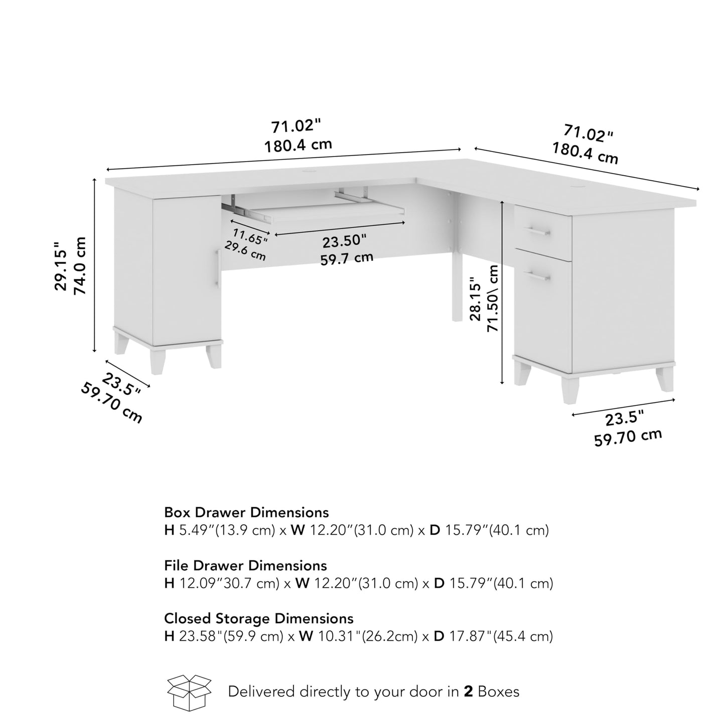 Bush Home 72-Inch L-Shaped Desk with Storage, Corner Computer Office Desk with File and Box Drawers, Home Office Workstation with Storage Cabinet, Somerset Collection, Platinum Gray