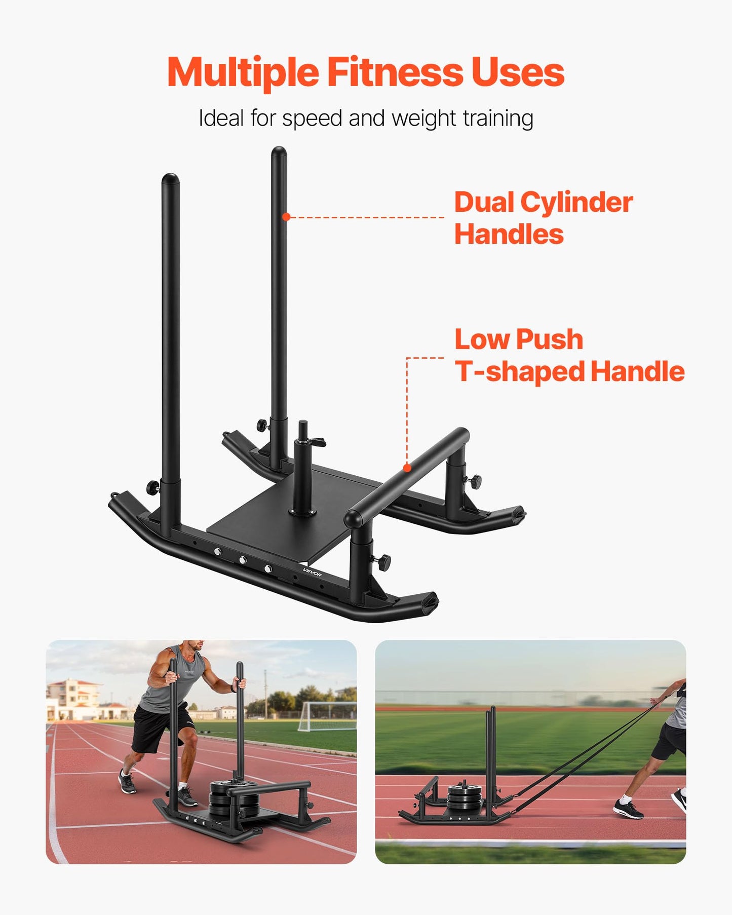 VEVOR Weight Sled, Fitness Strength Training Pull Push Running Sled, Fitness Workout Sled Push Gym Equipment, with Handle, Compatible 1/2 in Weight Plates, Black, Football Sleds and Chutes