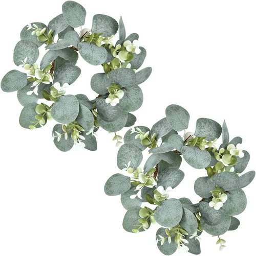 LSKYTOP Eucalyptus Faux Wreaths - 2 Pcs Artificial Greenery for Farmhouse Decor | 9 Inch Each