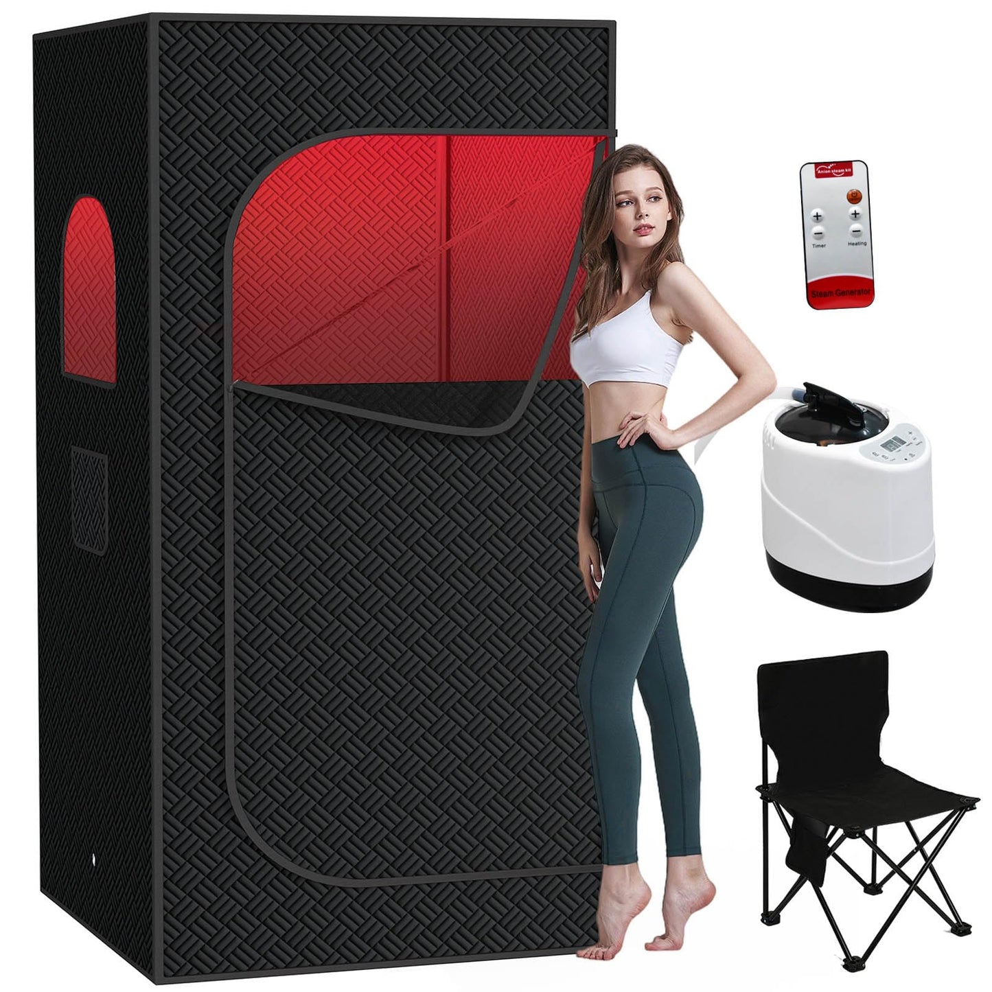Nirvix Sauna Box, Portable Steam Sauna for Home with 1000W 3L Steamer, 9-Level Temperature Control & Remote, with Foldable Chair, for Relaxation, Detox & Indoor/Outdoor Use (Infrared Red Light Sauna)