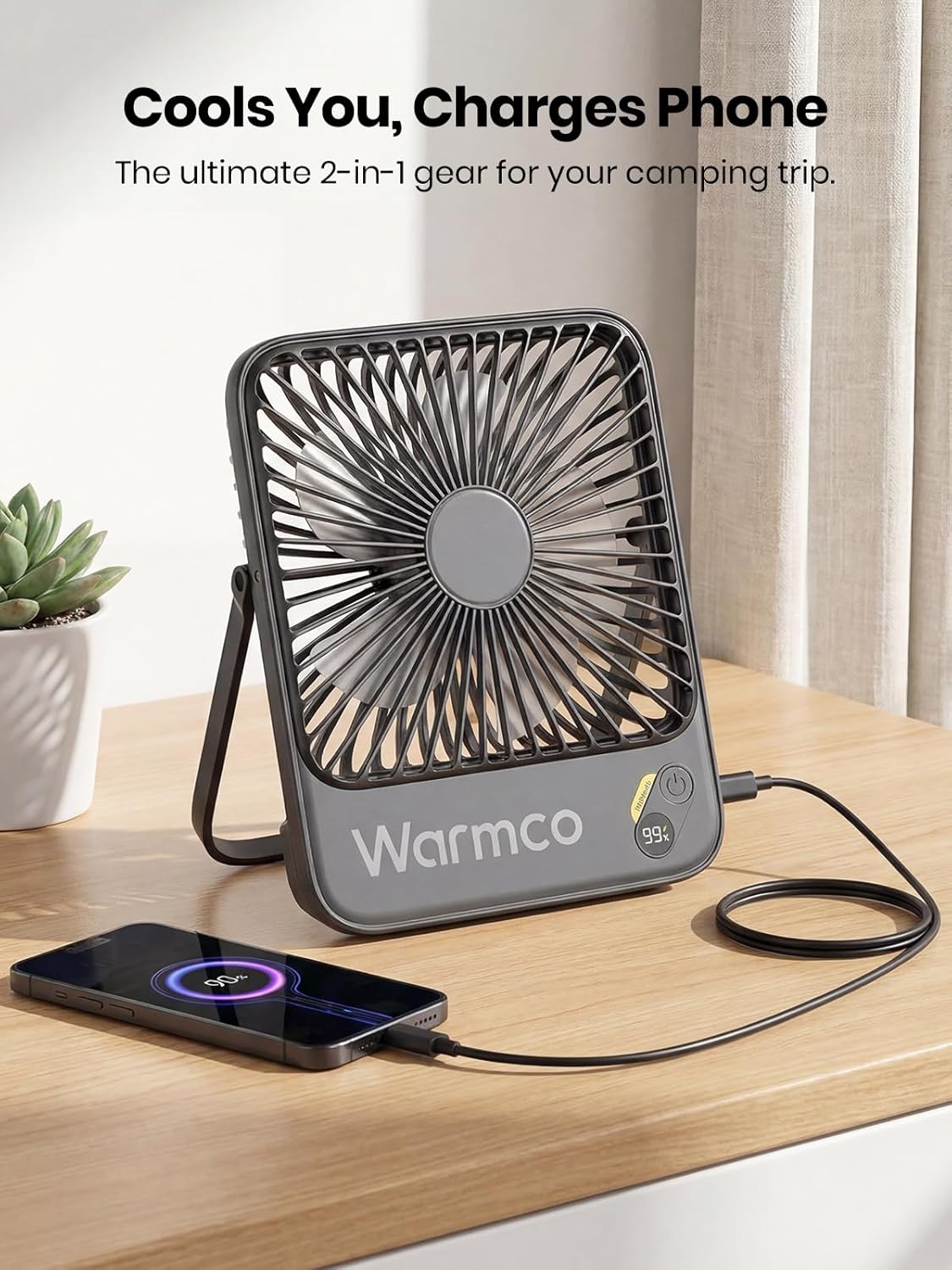 Warmco 10000mAh Portable Travel Fan - 7-Inch Ultra-Thin, Quiet & Rechargeable with 24H Runtime | Ideal for Camping, Office & Bedroom