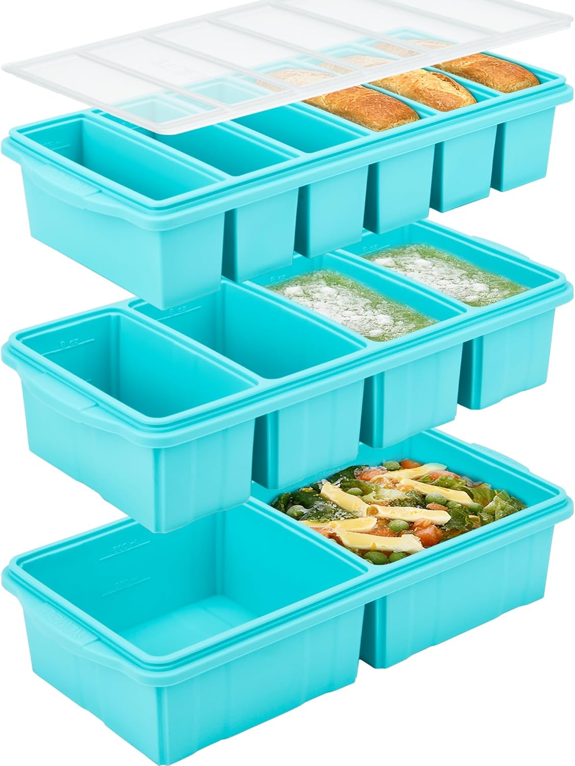 Silicone Freezer Tray With Lid - Versatile Soup Container Molds for 2-Cup & 1-Cup Portions | Oven & Dishwasher Safe