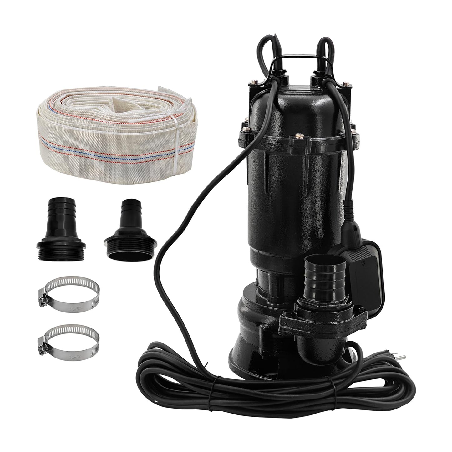 Dewinston 2HP Submersible Sump Pump 220V Cast Iron Sewage/Effluent Pump with Float Switch and 66ft Hose, 2'' NPT Discharge, 6498GPH, 1500w