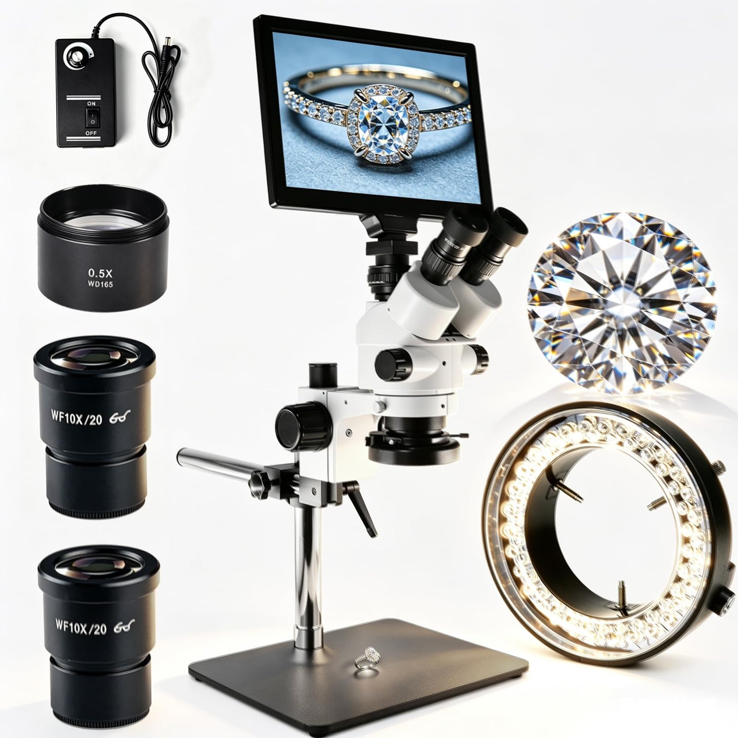 Professional LCD Digital Trinocular Stereo Zoom Microscope with Boom-Arm Stand, 7X-45X & 7X-90X Continuous Zoom Magnification, HD Imaging for Jewelry Making, PCB Inspection, Coin Grading HH-MH03B