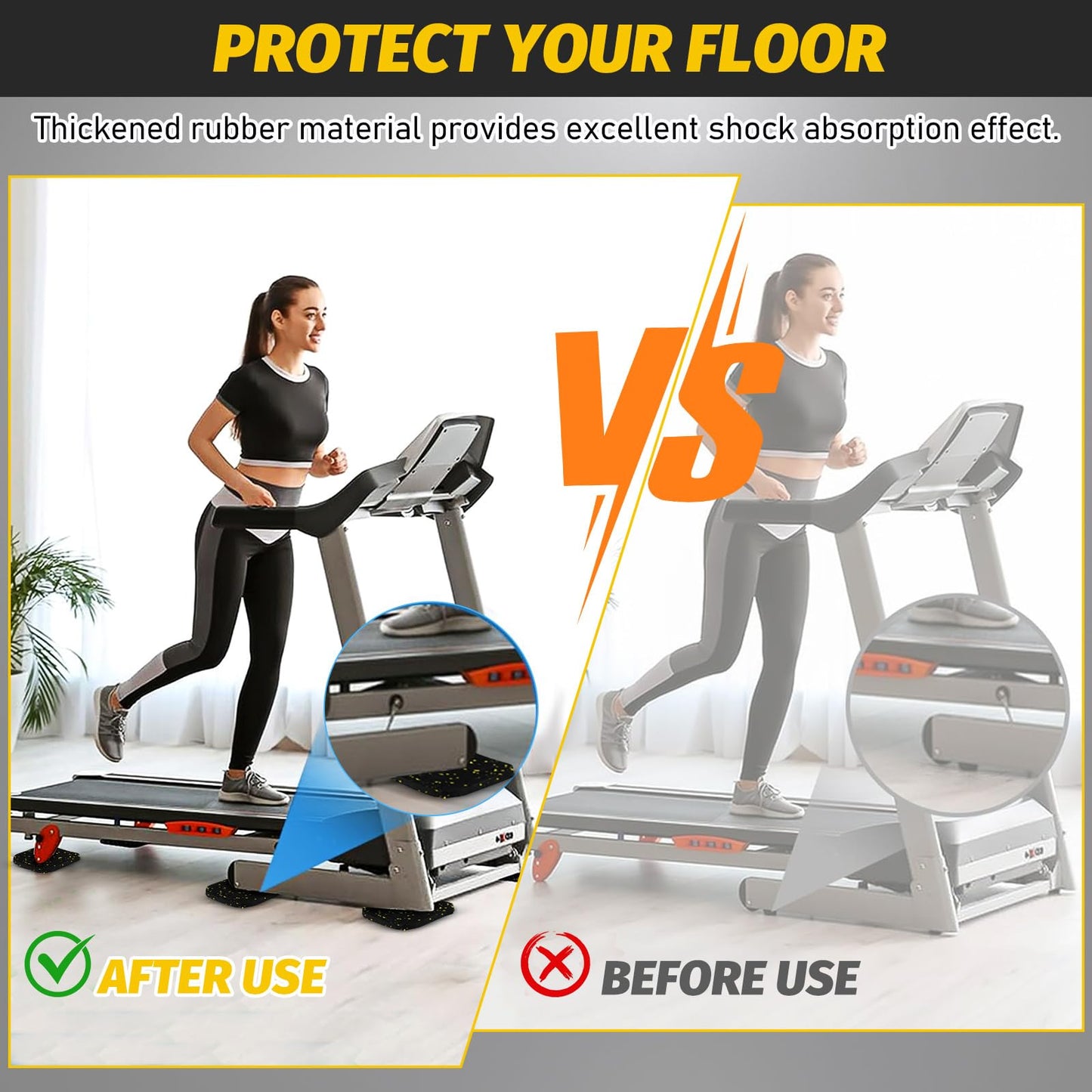 Mipcase 6-Pack Treadmill Mats 3.93X3.93X0.39 Inch Thick Non-Slip Anti-Vibration Equipment Mats for Floor Protection and Noise Reduction in Home Gym