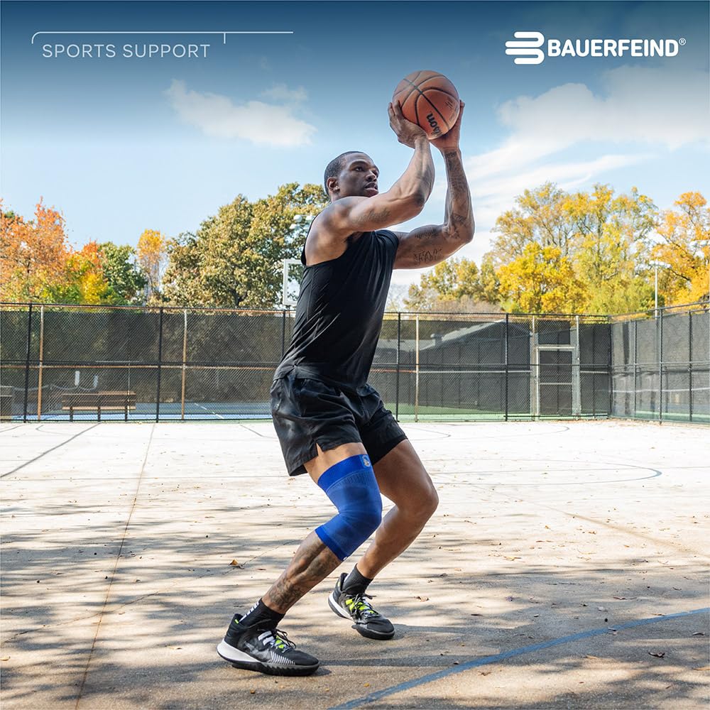 Bauerfeind Sports Compression Knee Support NBA - Lightweight Design with Gripping Zones for Basketball Knee Pain Relief & Performance with Team Designs (Black, L)