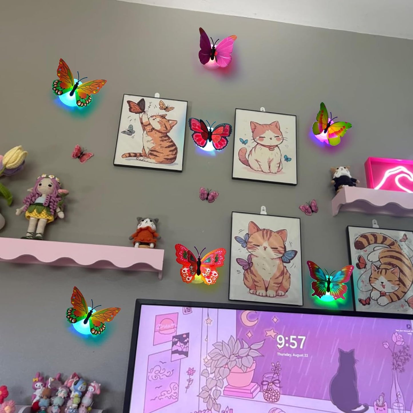 Skiennix 3D Butterfly Wall Decor - Glowing Lights & Stickers for Bedroom, Party, and Birthday (24 Pcs)