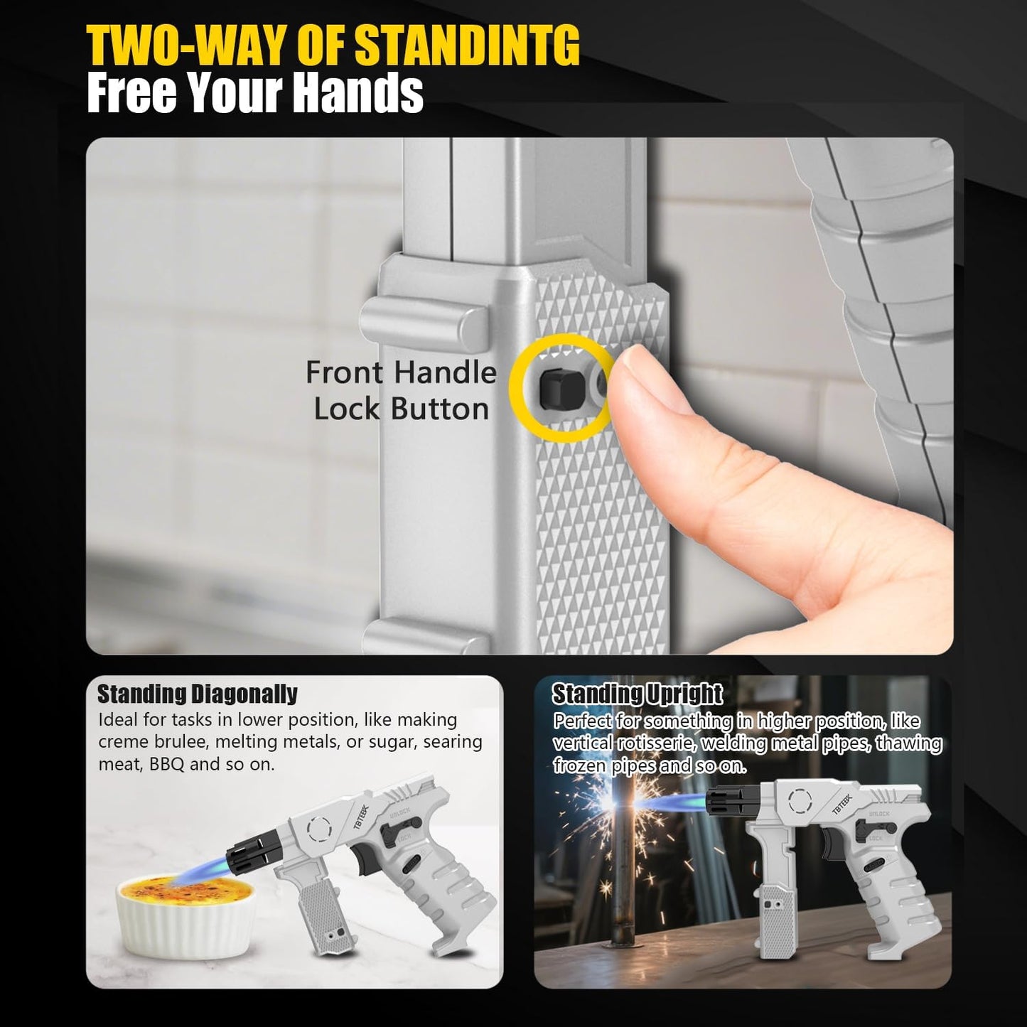 TBTeek Torch Lighter - Refillable Butane Kitchen Blow Torch with Adjustable Flame & Safety Lock | Dual Height Design