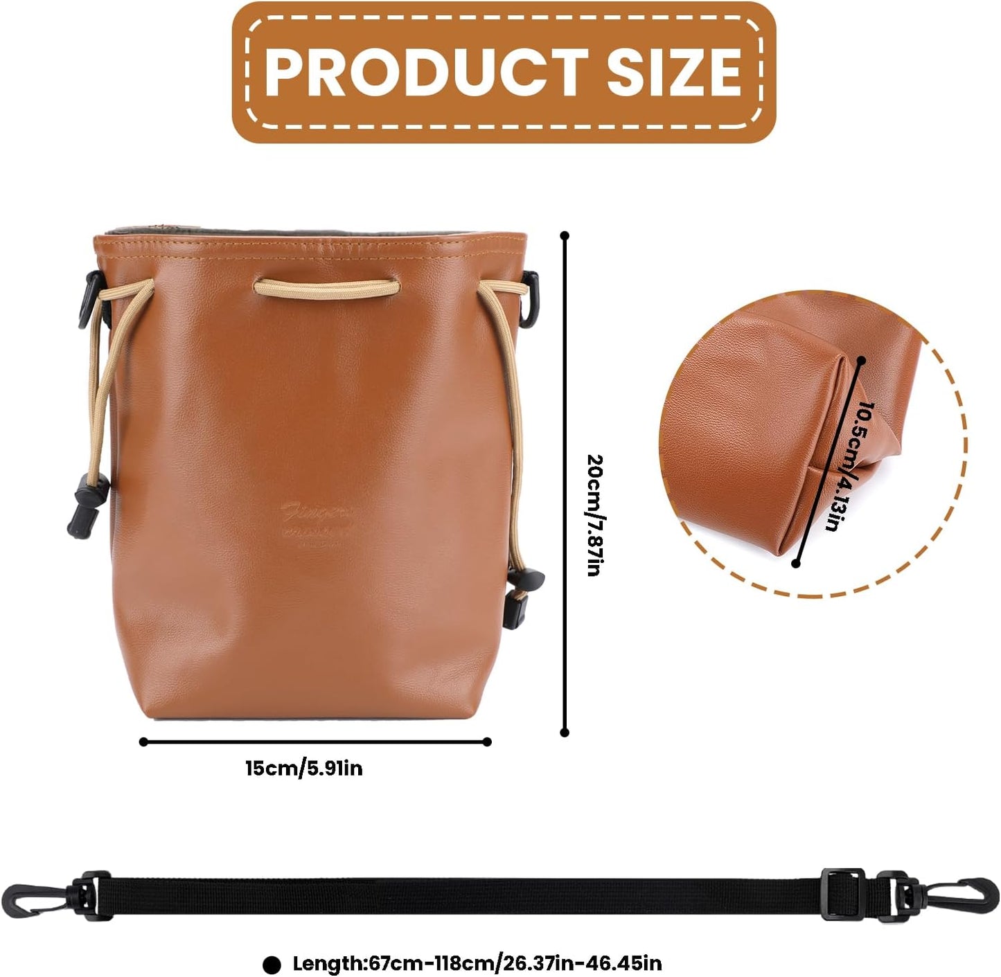 Gabrella Drawstring Camera Bag, Brown Leather Camera Bag with Protective Interior, Comfortable Travel Camera Storage