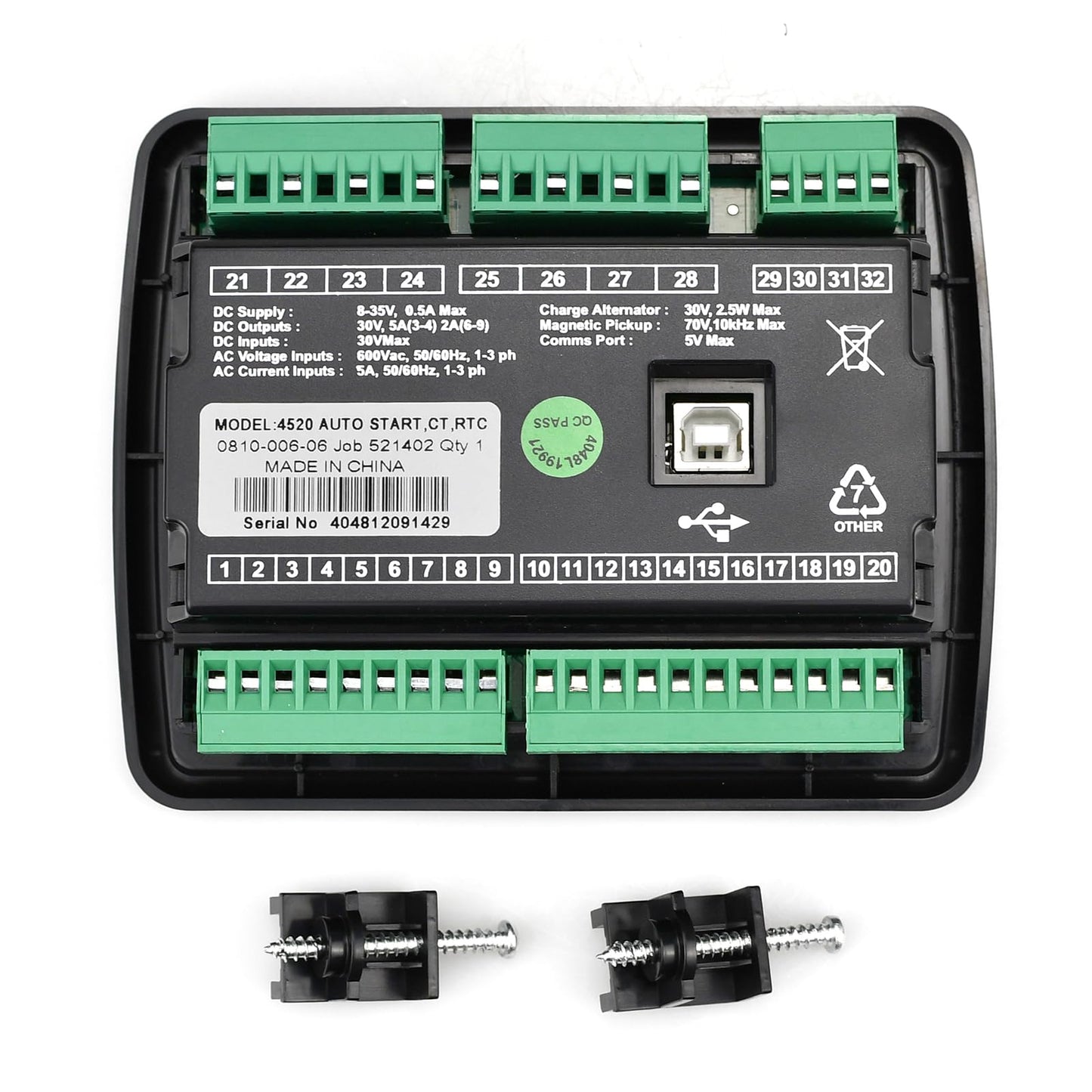 VehiclePro DSE4520 Auto Mains Failure Control Module Self‑Starting LCD Controller,AMF Control Module Automatic Transfer Switch with LCD Display for Electronic Engine Generator Set Applications