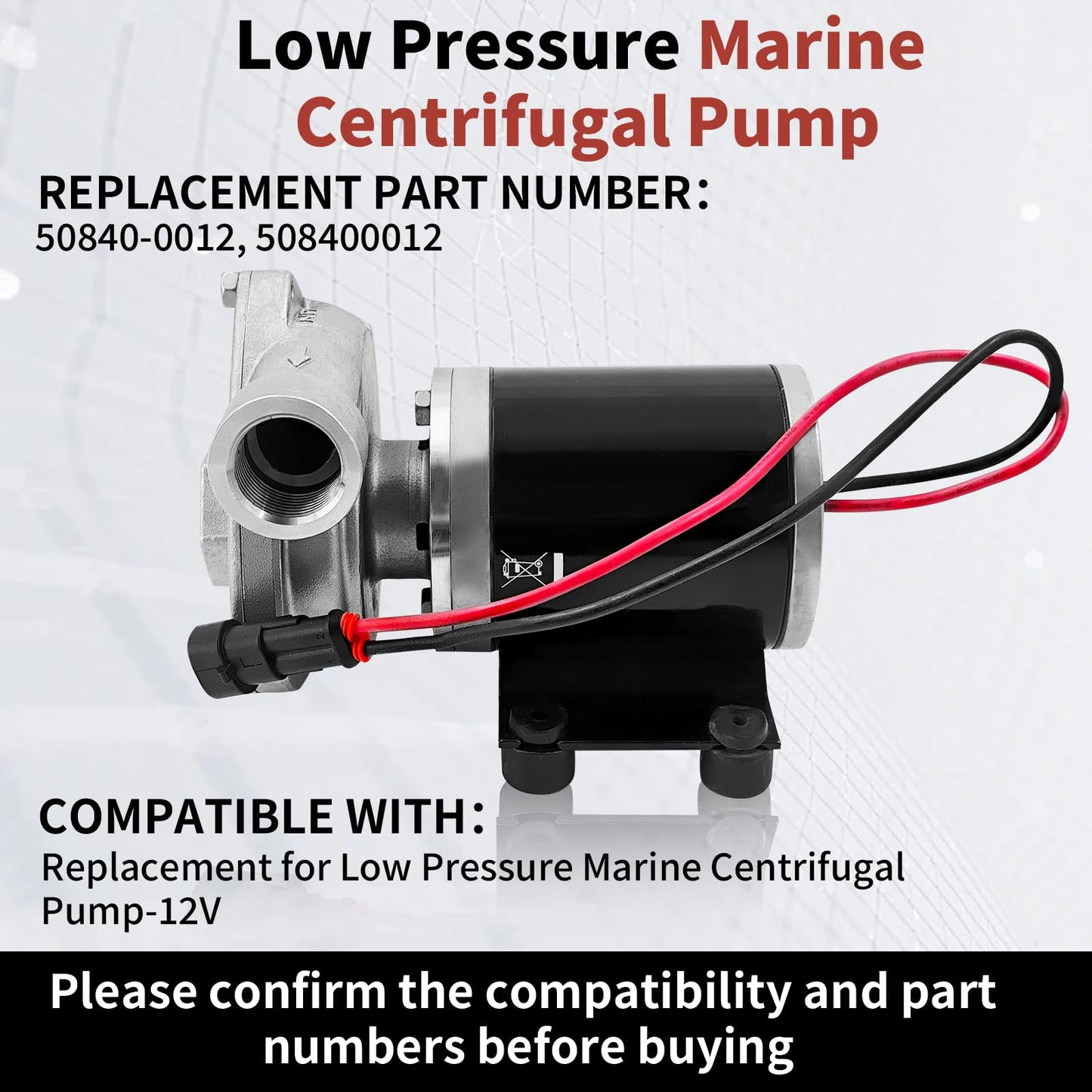 50840-0012 12V ‎29.7GPM Low Pressure Marine Centrifugal Pump Replacement for 50840-0012 Cyclon Centrifugal Pump 8.7Psi 3/4"NPT Stainless Steel Electric Water Pump for Marine & RV