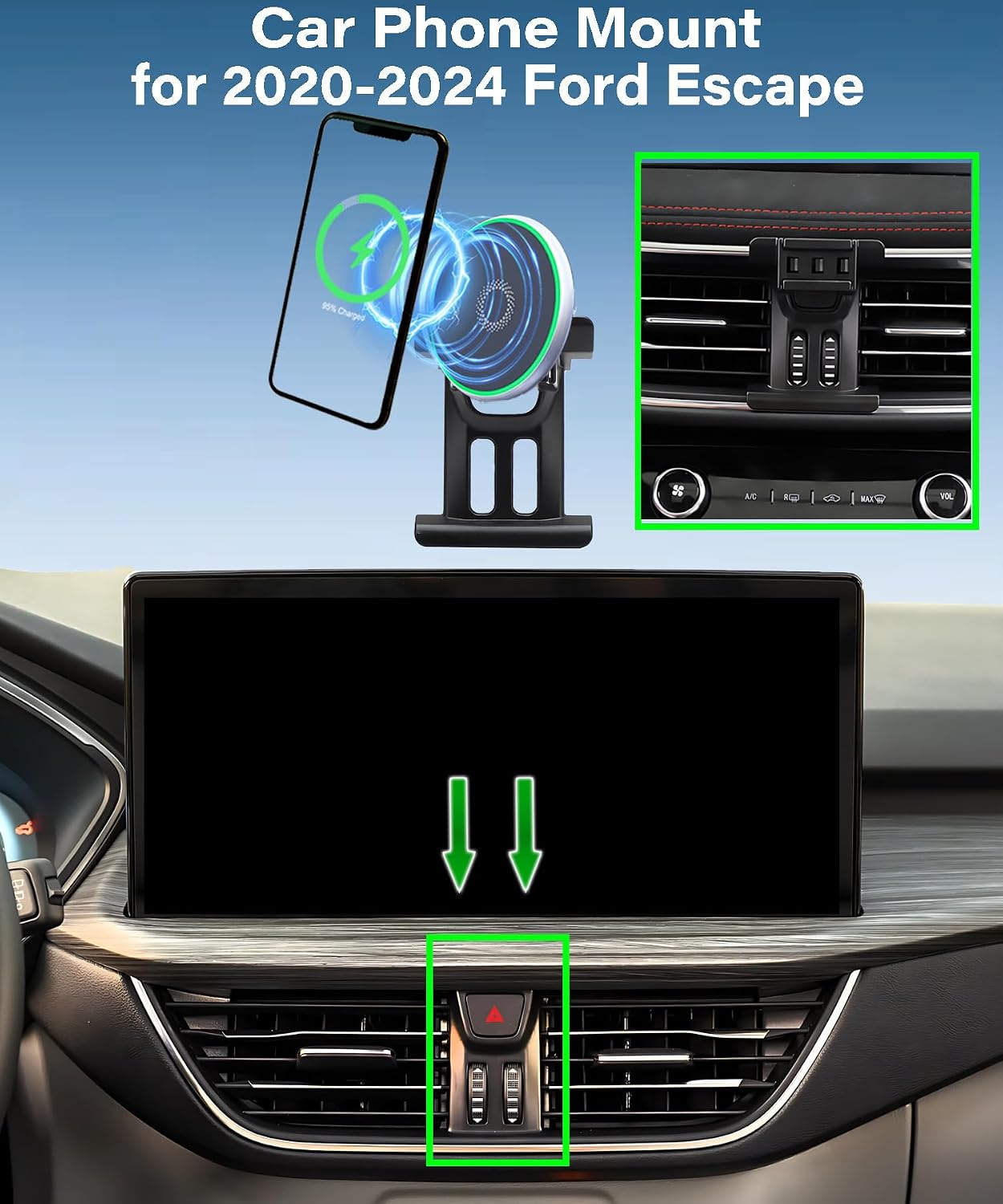 AbeeyGeomarn 2020 2021 2022 2023 2024 15W 360 Car Phone Holder for Ford Escape Accessories Fast Wireless Charger