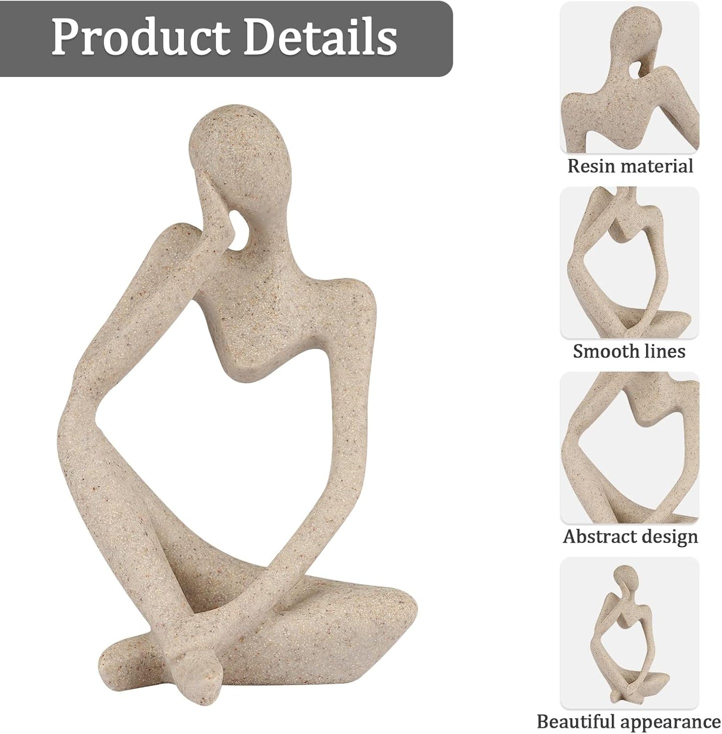 Skiennix Sandstone Resin Thinker Style Abstract Sculpture - Small Collectible Figurine for Home & Office Decor