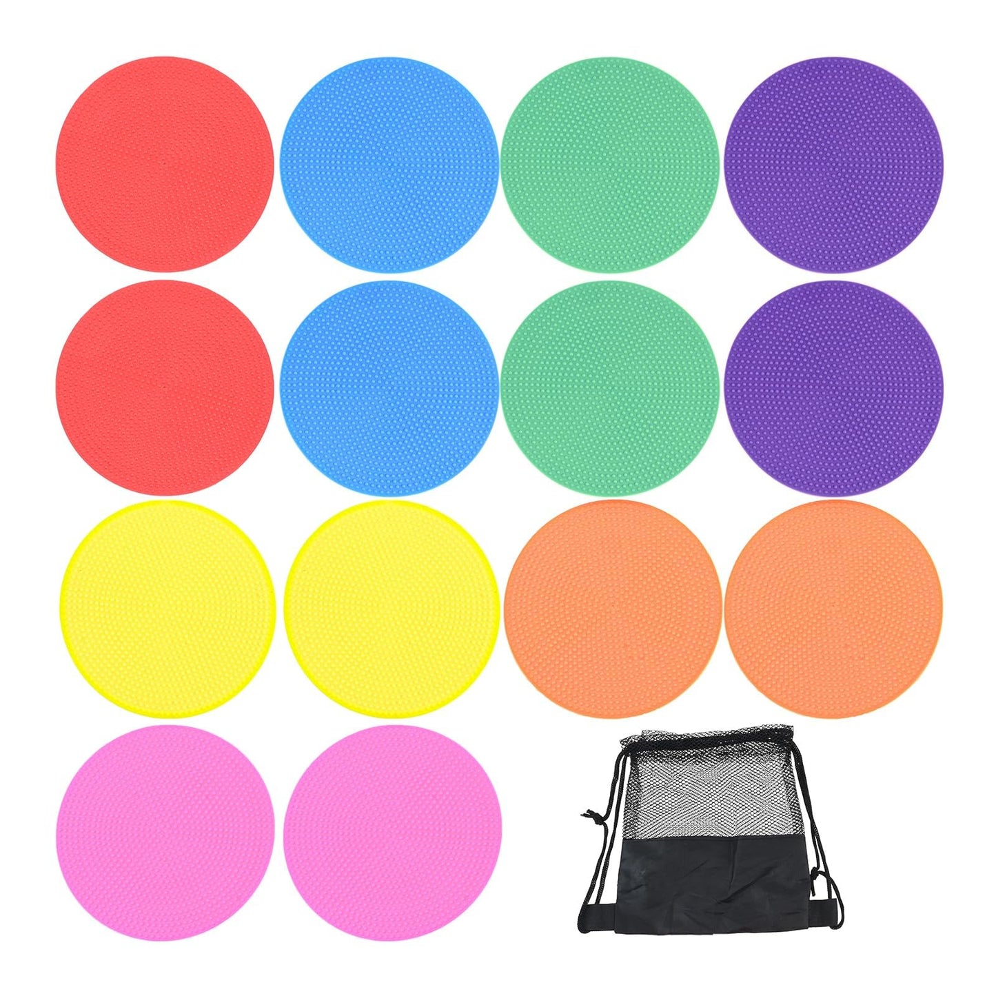 MUXSAM 14Pcs Spot Markers for Agility Dot Gym PE Training Dance, 10cm/4in Flat Disc Markers, Soccer Cones, Field Court Markers, Football Training Equipment with Bag for Games Floor Dots Sport