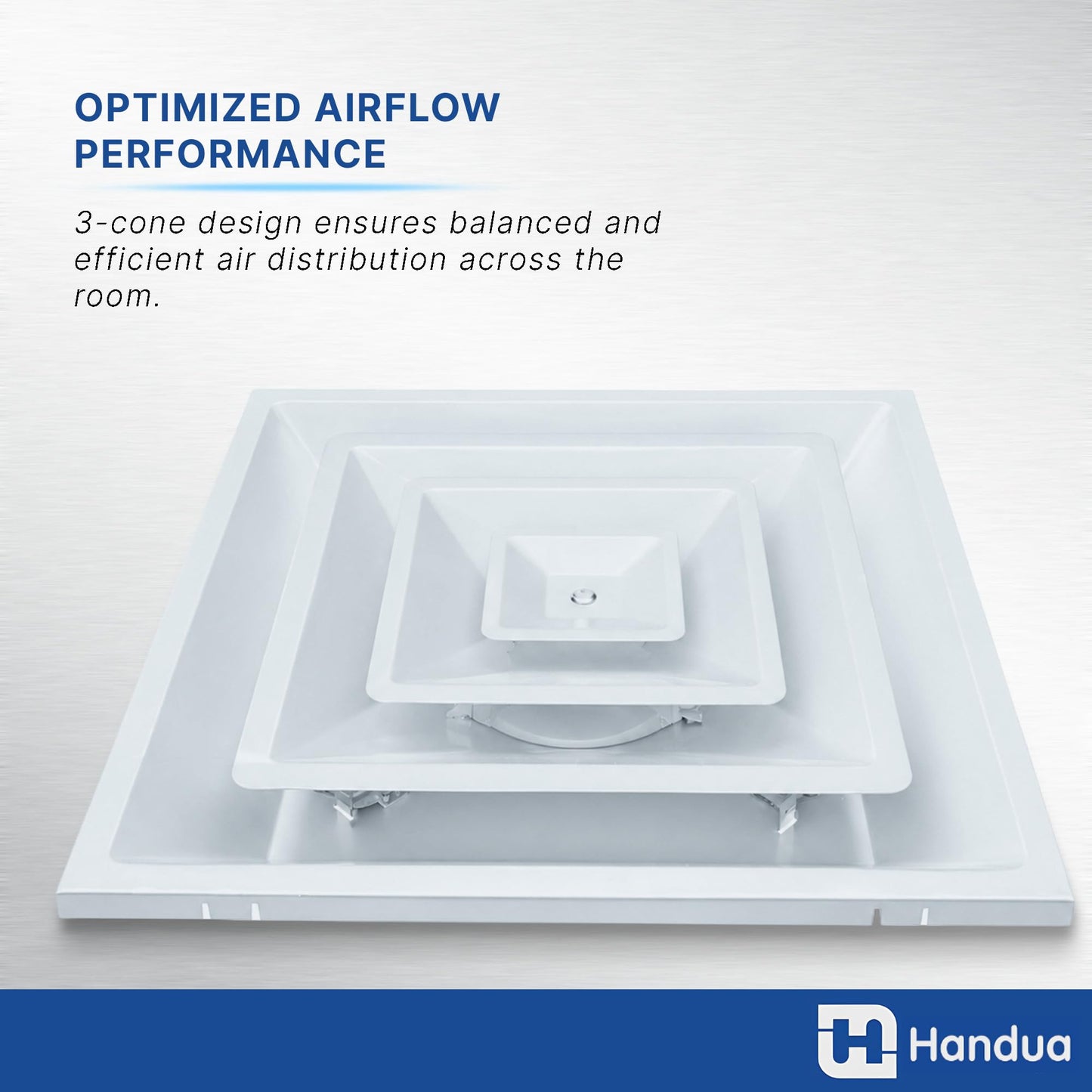 Fits 24x24 Steel T-Bar Drop Ceiling Grid | 2x2 Feet Lay in Steel Air Supply Diffuser with Round 12" [Neck Size] by Handua | 3 Cone | Drop Celing Vent | White | Outer Dimension: 23-3/4" x 23-3/4"