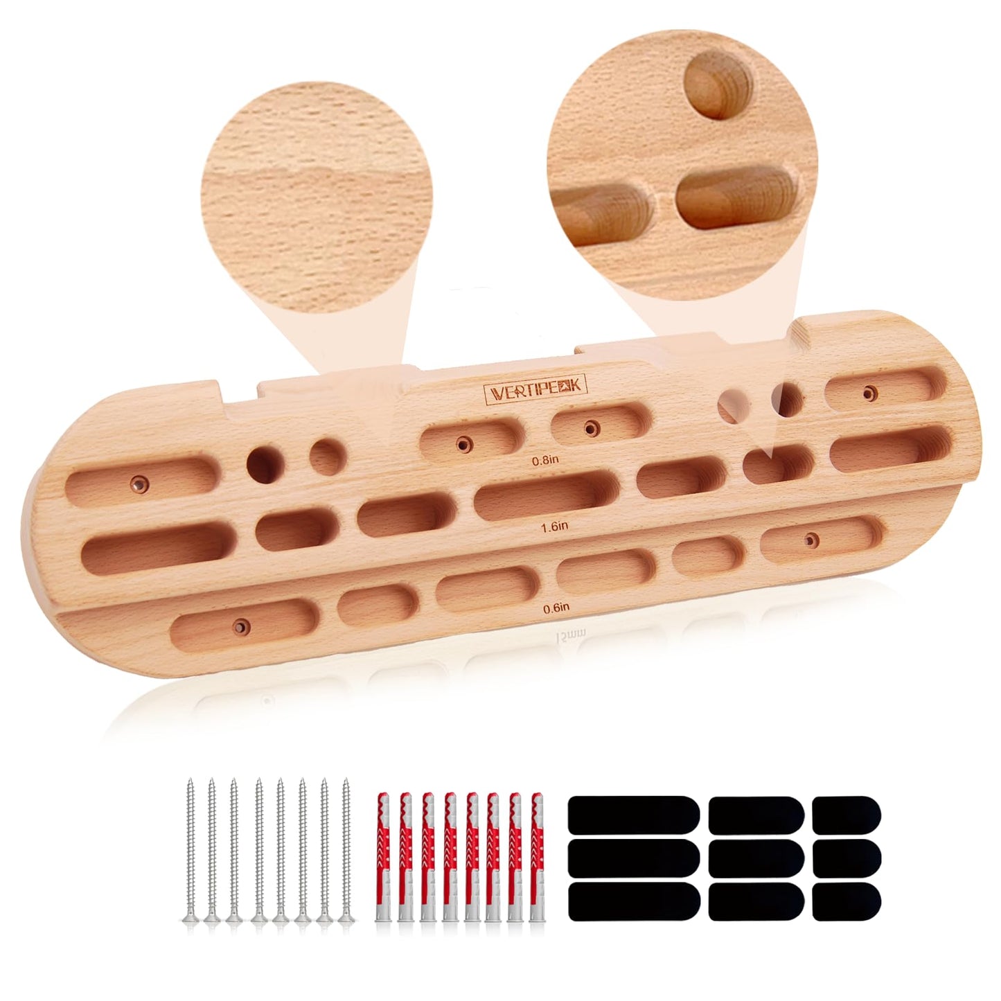 VERTIPEAK Wooden Hangboard Rock Climbing, Climbing Fingerboard with Mounting Kit for Hanging Practice, Finger Strength and Pull Up, and Bouldering Gift for Climbers (Basic)