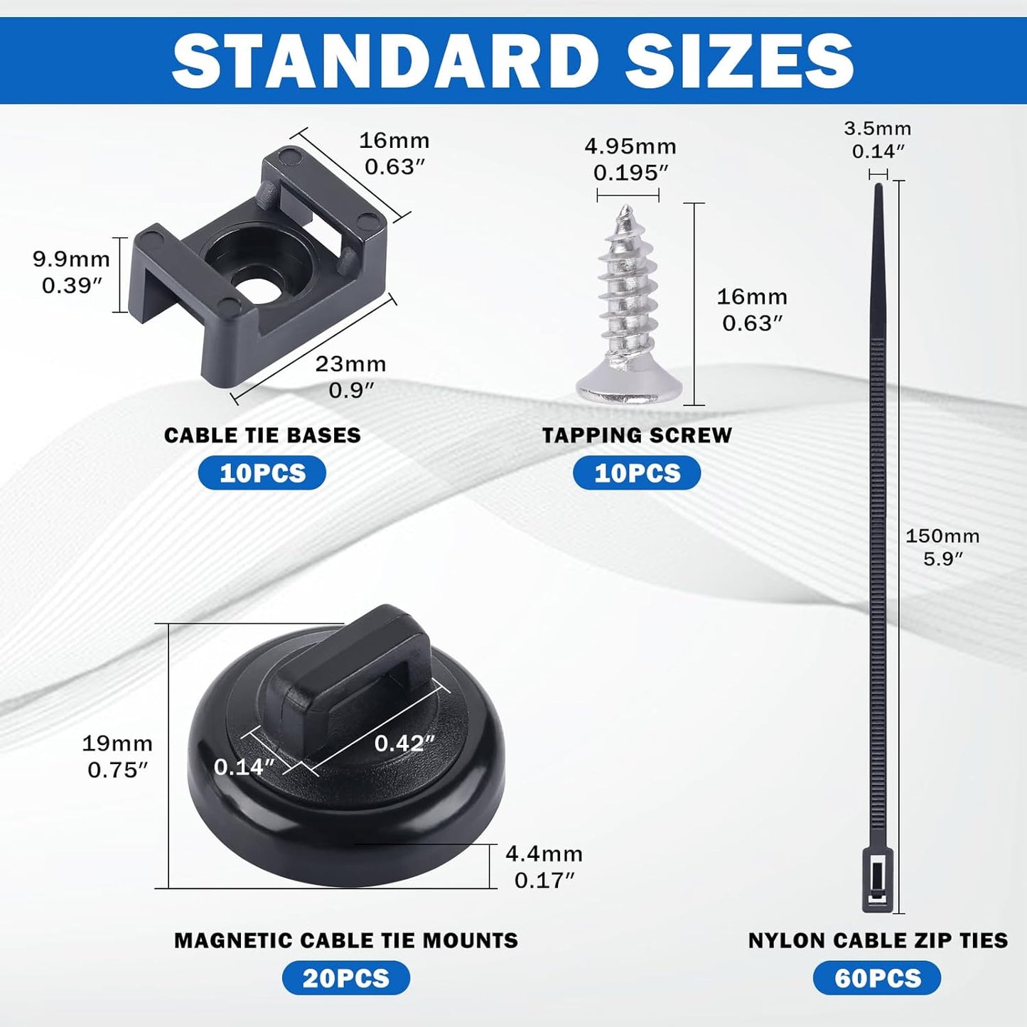 20 60 20 Wire(100 PCS Magnetic Zip Tie Mounts Base Neodymium Magnets & Pcs Releasable Cable Zip Ties & Pcs Zip Tie