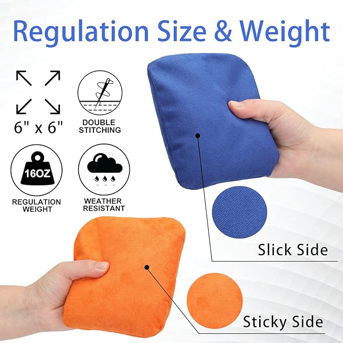 EunHo Dual Sided Cornhole Bags Regulation Set of 8 Professional Cornhole Bean Bags Slick and Stick for Tossing Game-All Weather