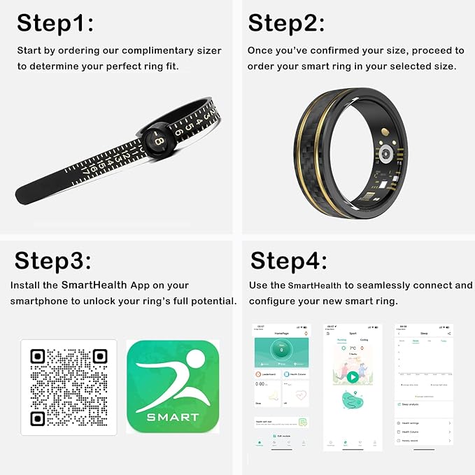 Loluka Smart Ring with Step Tracker Health Tracker with Sleep Monitor Heart Rate Monitor Family Care Fitness Ring Fitness Tracker No Subscription Fee for Android iOS Black 10