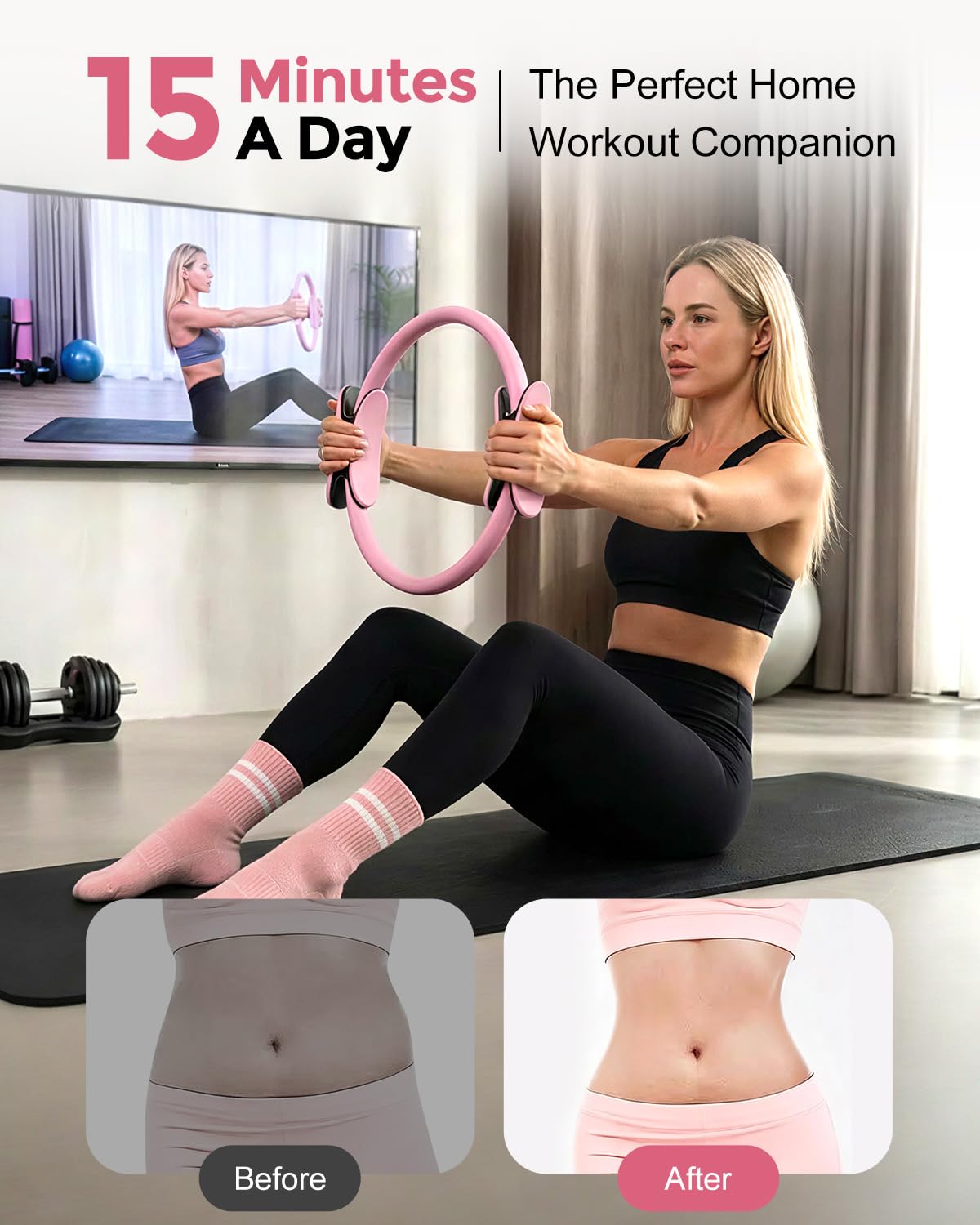 Home Pilates Kit for Petite Women, Pilates Equipment Ring and Ball Set 12'' Magic Circle, Mini Ball, Resistance Bands, Workout Guide for Essentials Starter Kit for Beginners, Strength, Toning