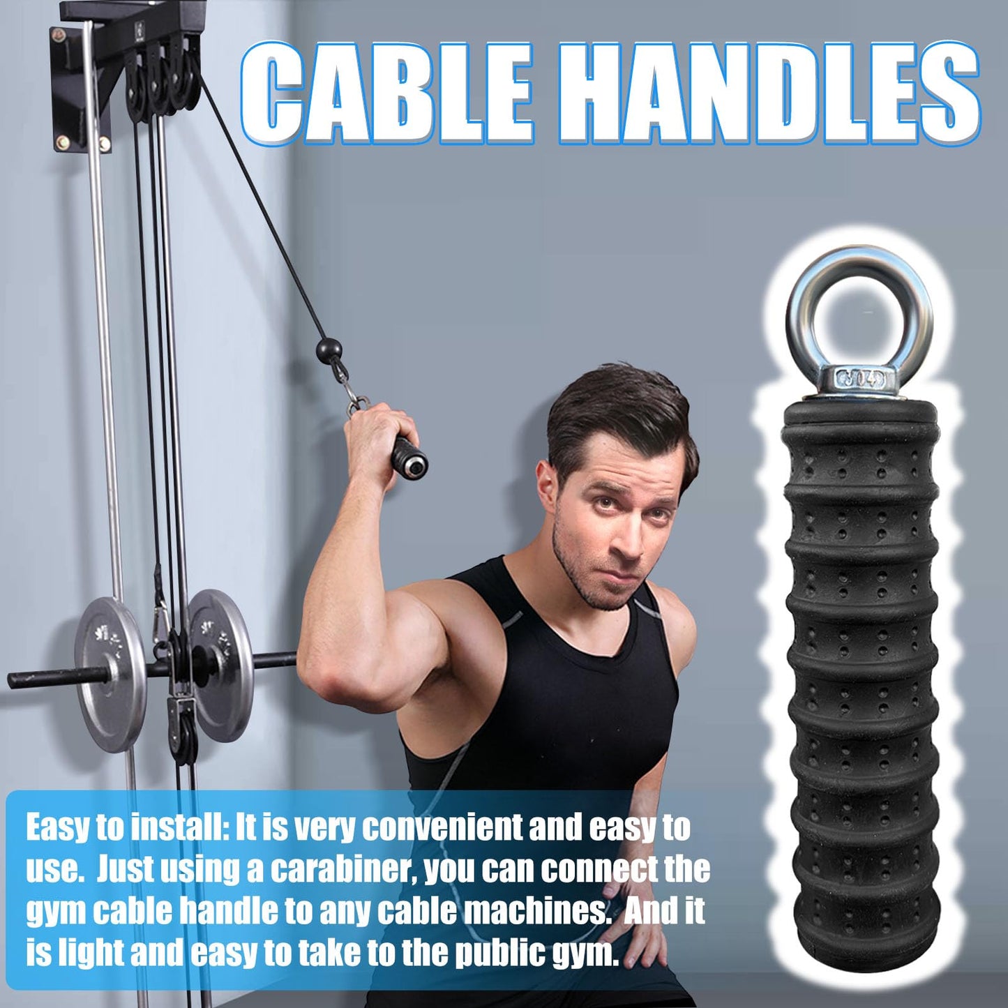 Ergonomic Tricep Rope Pull Down Attachment, Upgraded Long Triceps Rope Cable Attachments for Gym, Lat Pull Down Bar for Cable Machine, Tricep Lat Pulldown Workout Cable Attachments (SINGLE HANDLE-1)