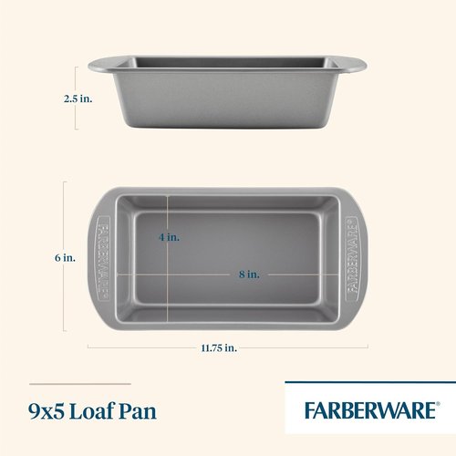 Farberware Nonstick Bakeware | 9-Inch x 5-Inch Gray Loaf Pan for Effortless Baking