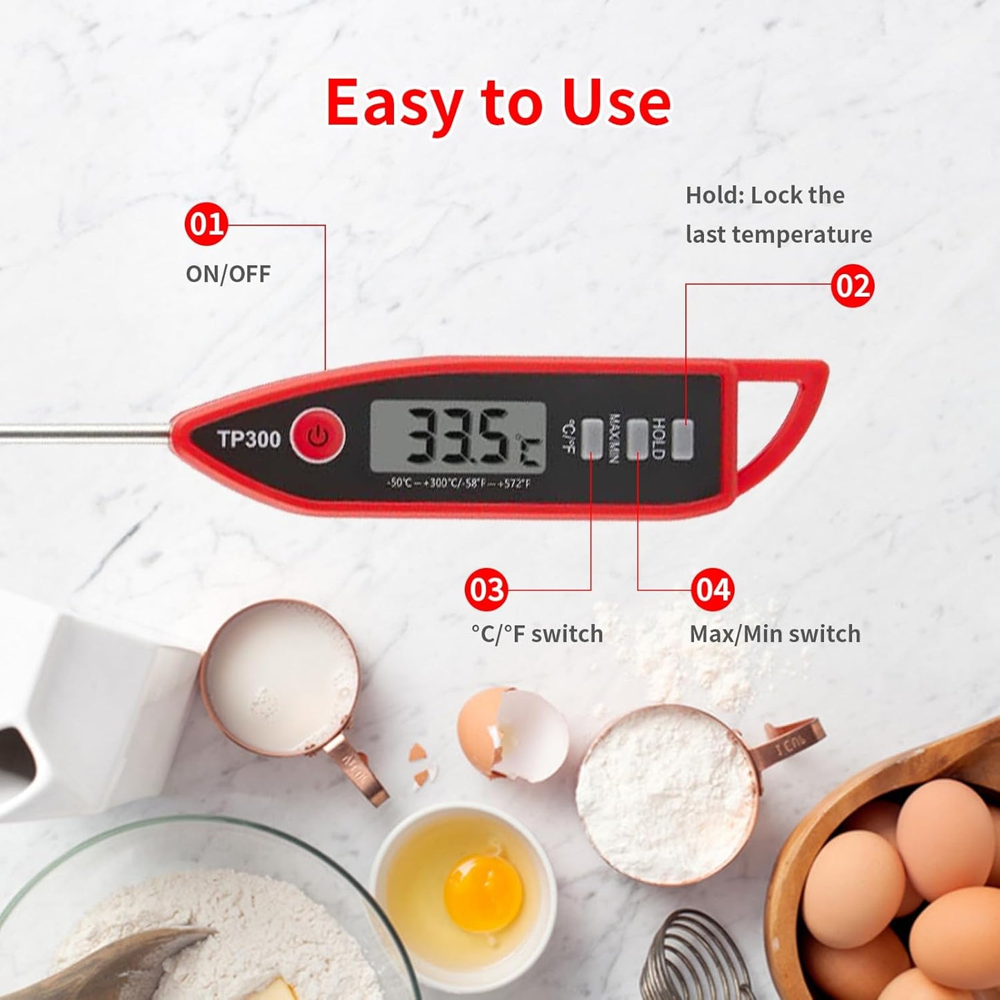 YFL Digital Meat Thermometer - Instant Read Cooking Thermometer with Large LCD Display | Perfect for BBQ, Grill, and Kitchen Use