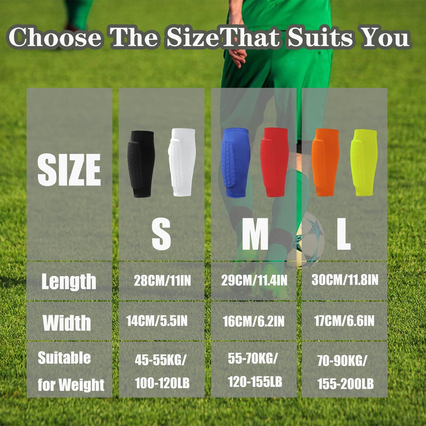 Shin Defender Shin Guards Kids, Soccer Shin Guards for Youth Adult, Lightweight Calf Protective Gear for Football Soccer Ski with Honeycomb Pads