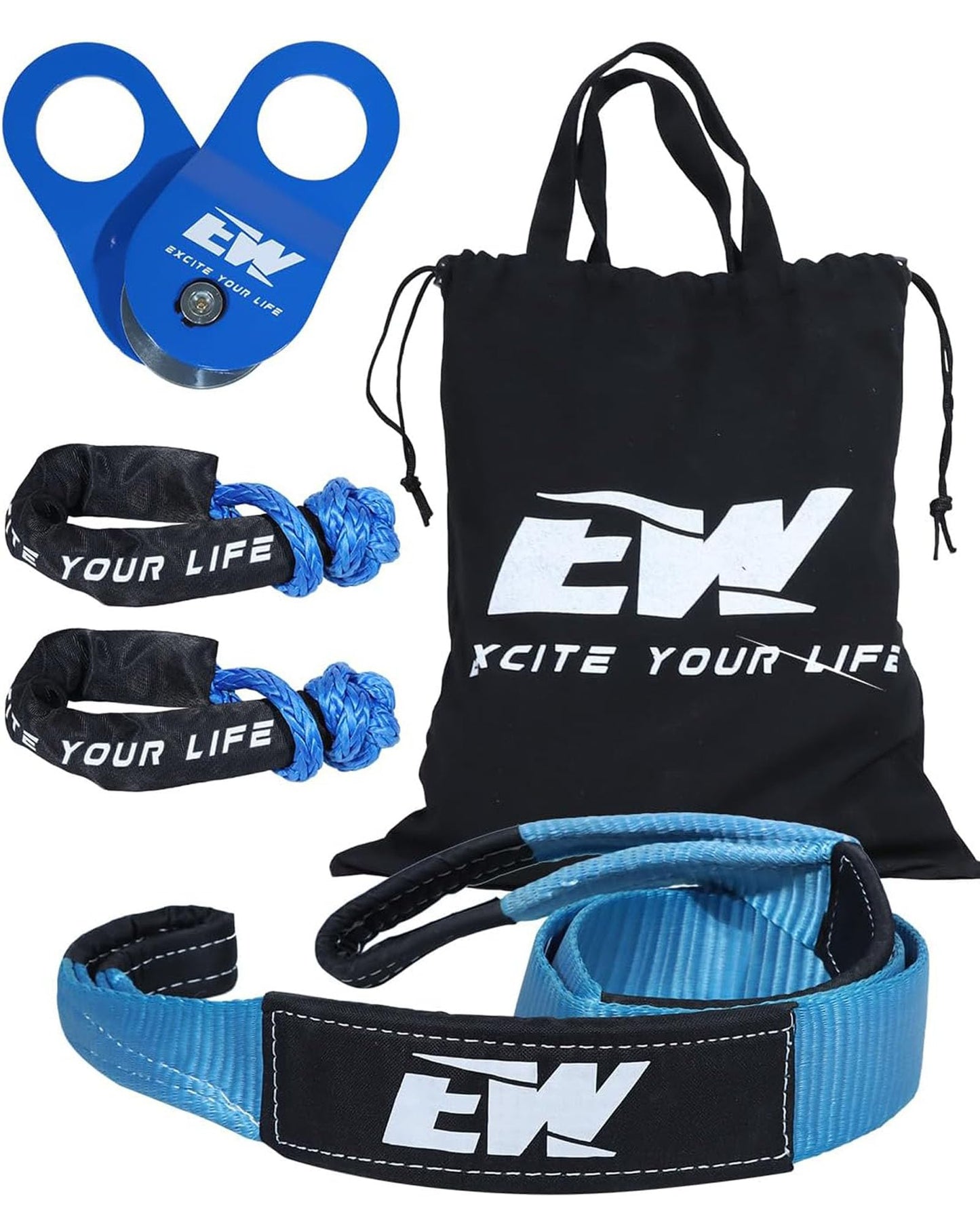 NIXFACE Offroad Recovery Kit Bundle – 10 Ton Snatch Block Pulley, Tree Saver, Soft Shackles & D-Ring Shackles