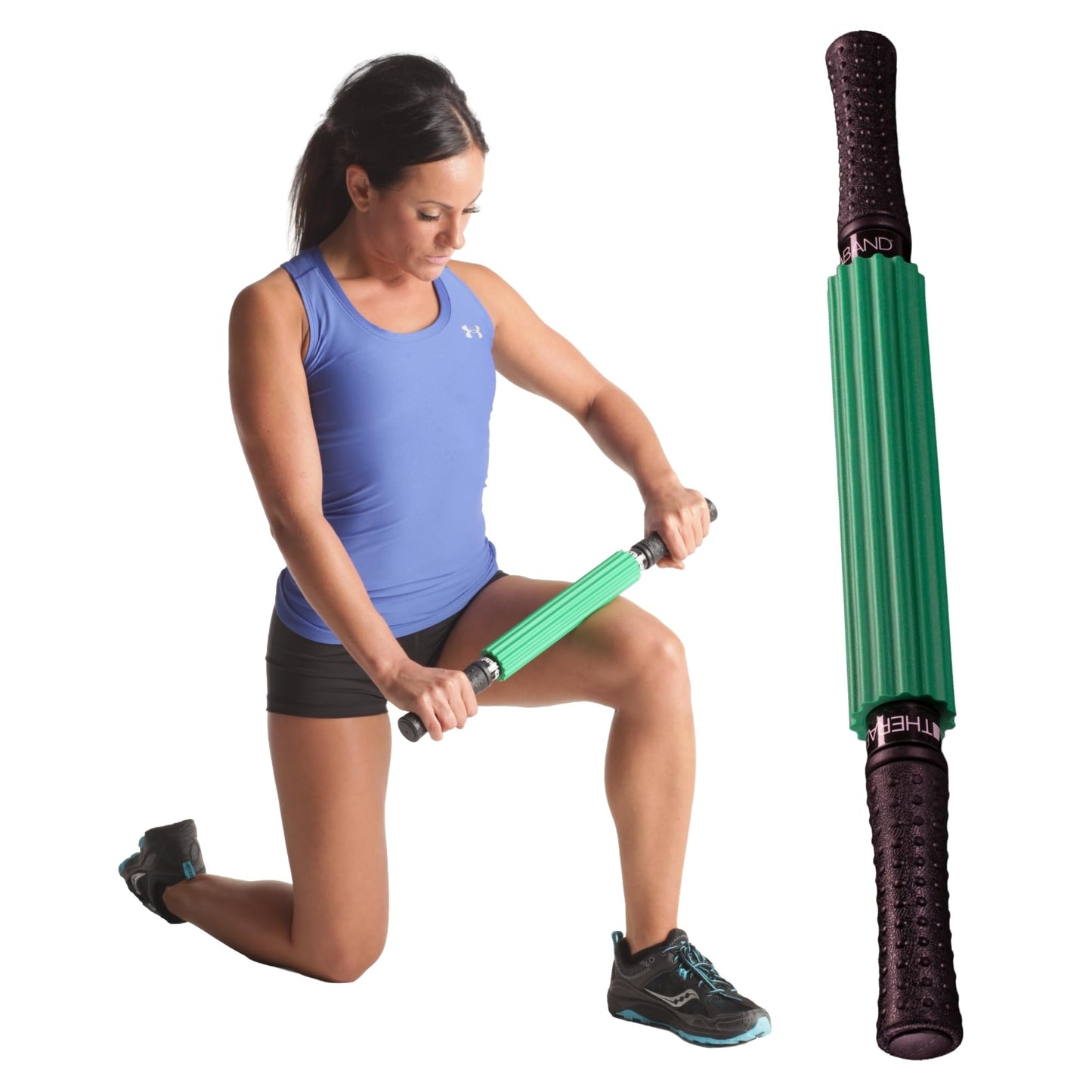 THERABAND Roller Massager Stick Standard, Deep Tissue Muscle Roller for Legs, Back, Calves, Athletes & Runners, Foam Roller Stick for Muscle Massage, Trigger Point Tool, 21" Manual Massager