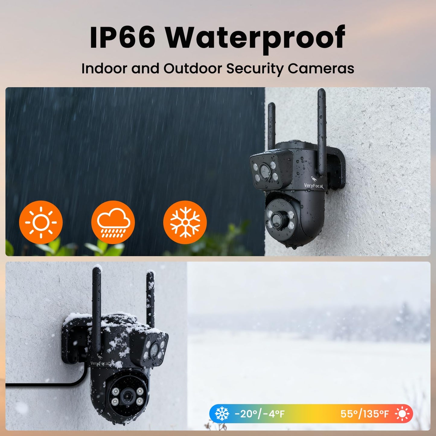 VeryFocal Dual Lens Wireless Security System, 4PCS 2-in-1 Cameras, 4K 10CH NVR, 500GB HDD, 24/7 Recording, WiFi 6 Mesh Long Range, No Subscription, AI Tracking, IP66 Waterproof for Home Office Outdoor