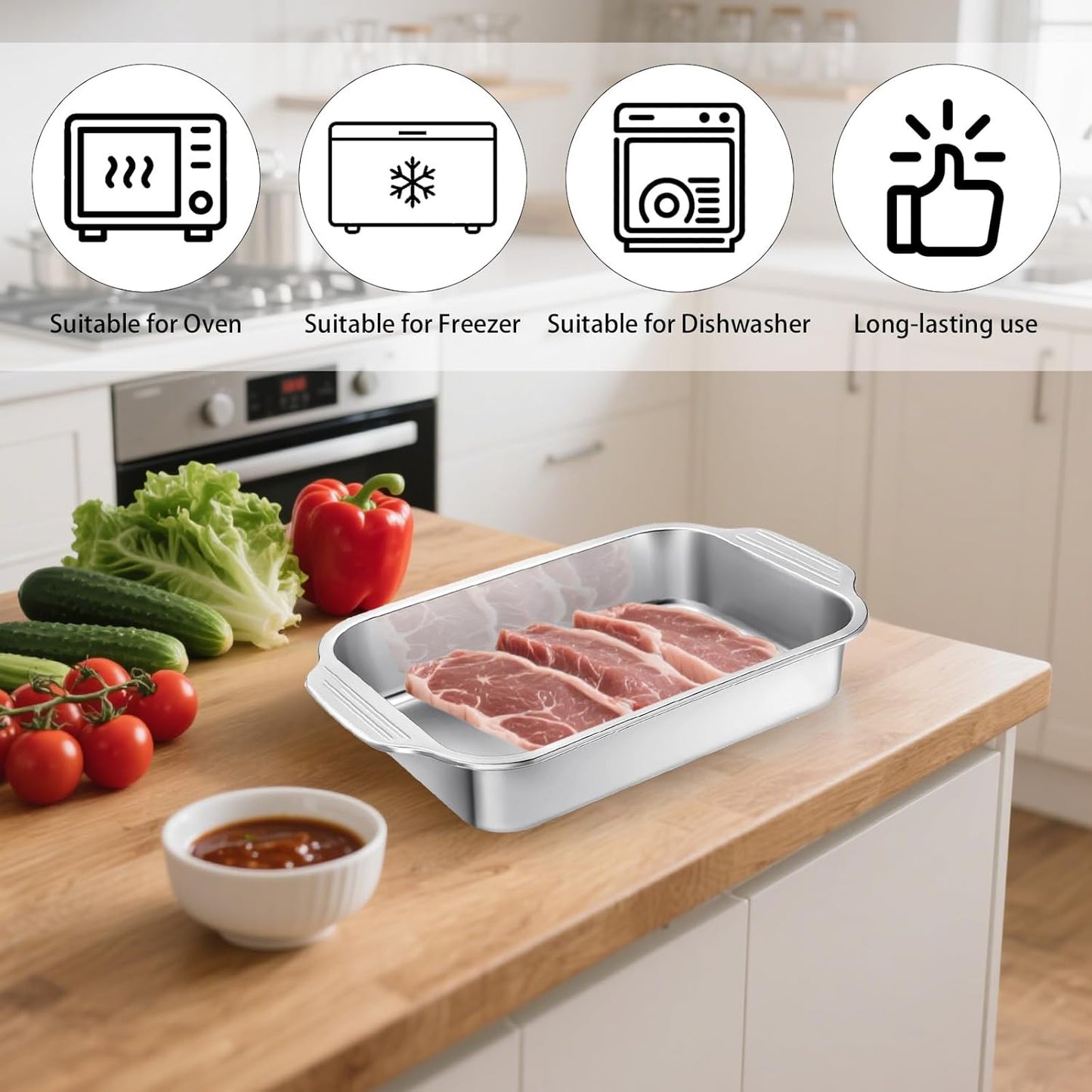 Skiennix Stainless Steel Cake Pan Set - 9 x 13 Inch Baking Dish with Handles for Versatile Cooking