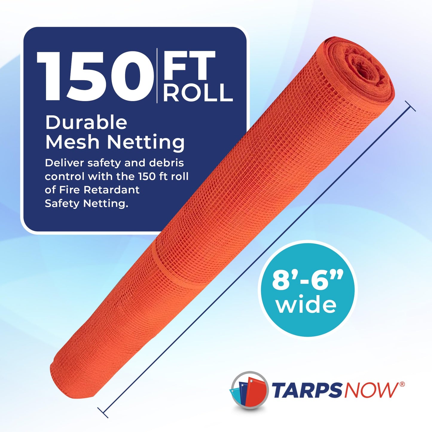 Tarps Now 8'-6" x 150' Orange Safety Netting Roll - Heavy Duty Fire Retardant Safety Nets with 1/4" Openings for Security & Construction Debris Netting, Temporary Mesh Fence, Job Site Net Enclosure