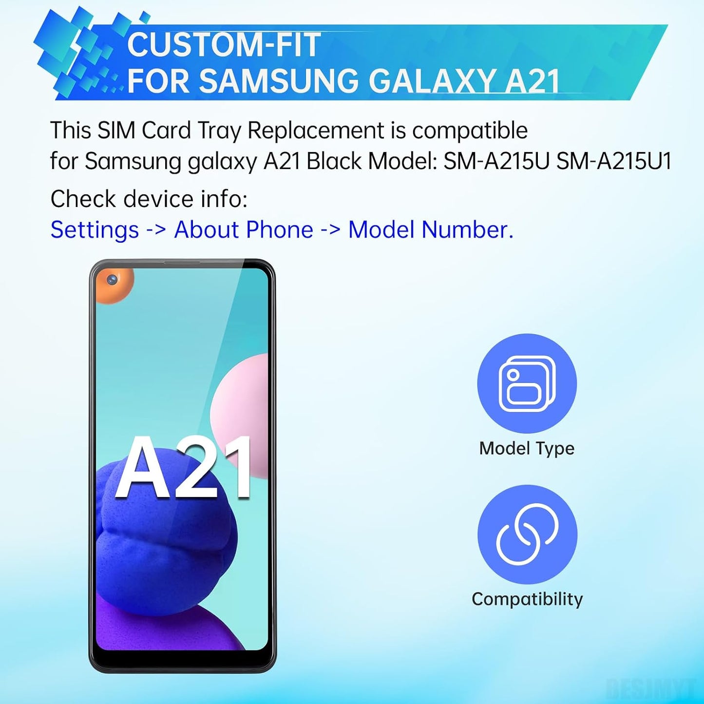 A21 A21 SM-A215U SM-A215U1 for Samsung Galaxy Sim Card Tray Replacement (Single SIM Version) Black Card Tray Slot
