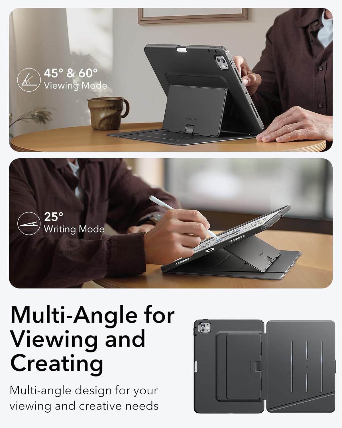 ESR 13 Inch (M5/M4) 2025/2024, for iPad Pro Case Vertical Stand Cover, Multi Stand Angles, Ultra-Stable Case