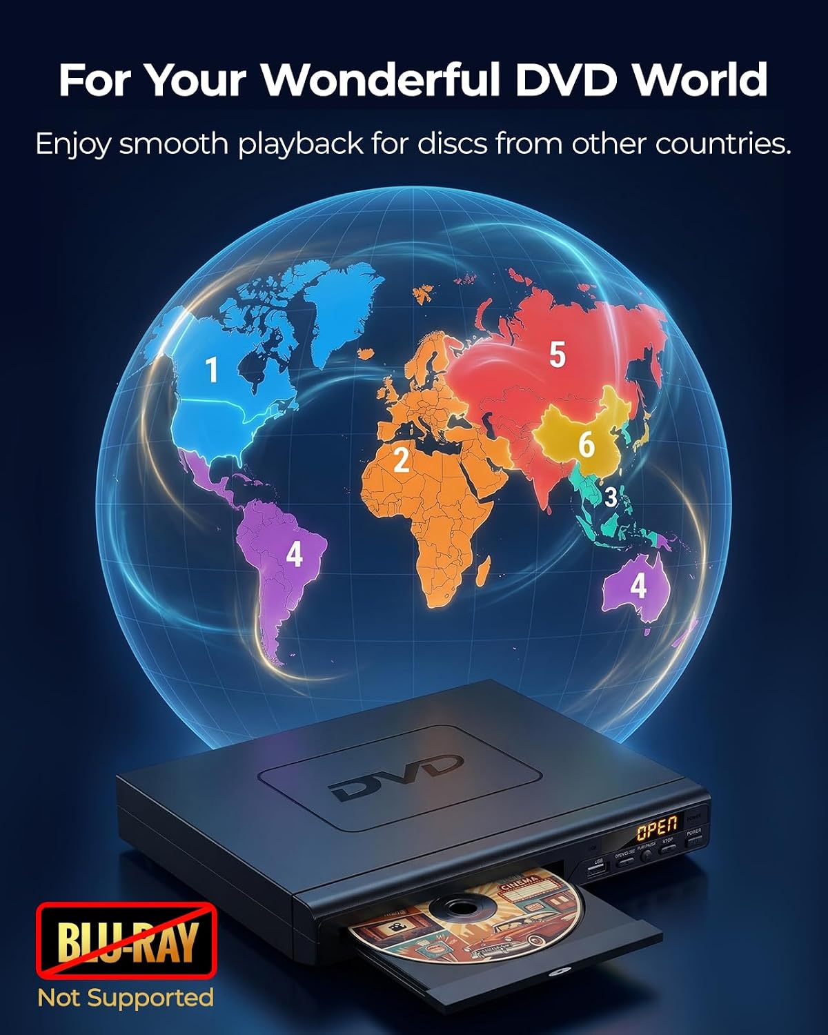 ELECTCOM PRO 10ft DVD Players for TV with HDMI, DVD Players that Play All Regions, Simple DVD Player for Elderly, CD