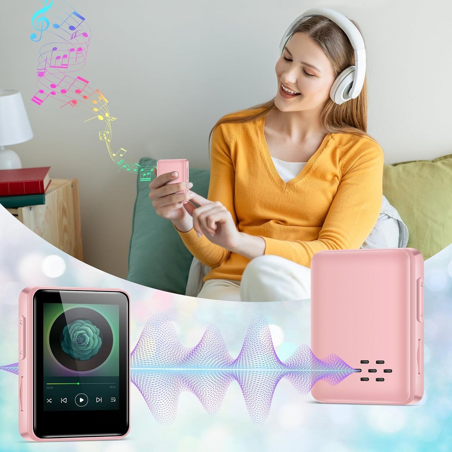 woolynew 1.8 inch 64GB MP3 512GB HiFi Portable Music Player, Equipped with Bluetooth Sport Player, FM Radio, Recording