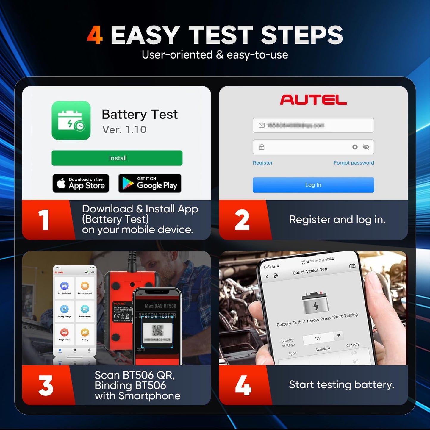 2026 Autel MaxiBAS BT506 Car Battery Tester, 6V 12V 100-2000 CCA Car Battery Analyzer, 12V 24V Auto Cranking/Charging System Test, Adaptive Conductance, High-Precision Battery Load Test for All Cars