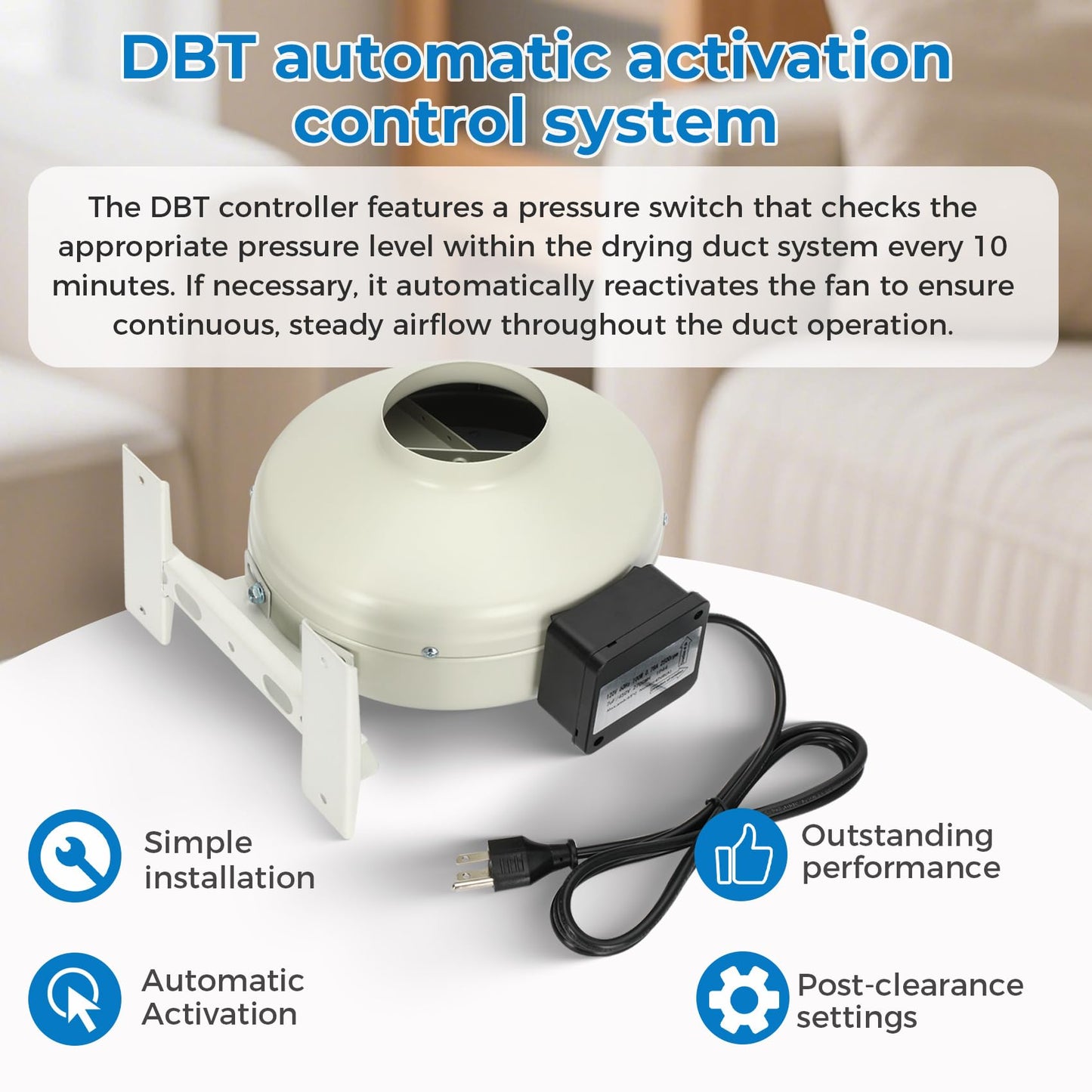 Vanesa M-4DBT Automatic Dryer Booster Exhaust Fan, 200 CFM | Auto-On | Dryer Vent Booster Fan for Enhanced Drying, Universal 4" Duct, Compatible with All Dryers,Easy Install, Reduces Drying Time