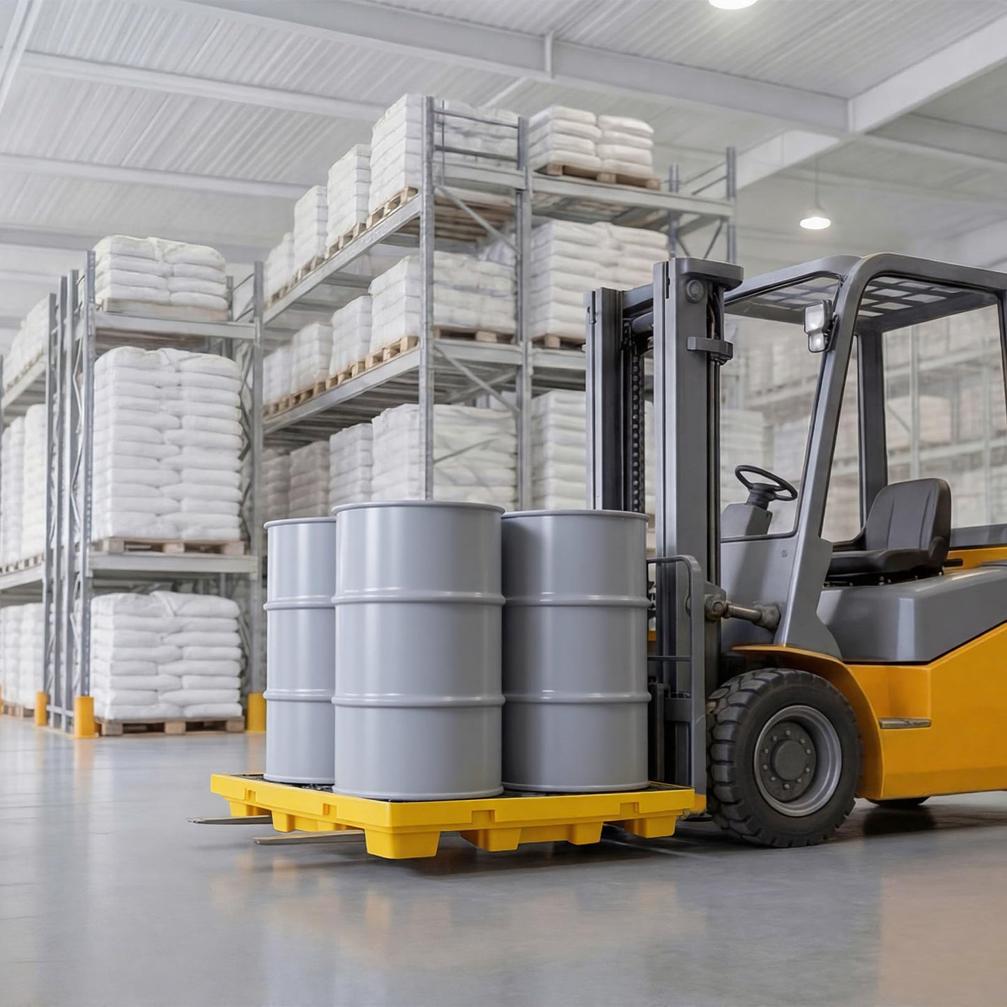 VEVOR Spill Containment Pallet, 4 Drum Low Profile Spill Containment Modular Platform, 31 Gallon Sump, 8818 lbs Load Capacity, Heavy-Duty Polyethylene Tray with Drain, 51.4" x 50.4" x 5.9", Yellow