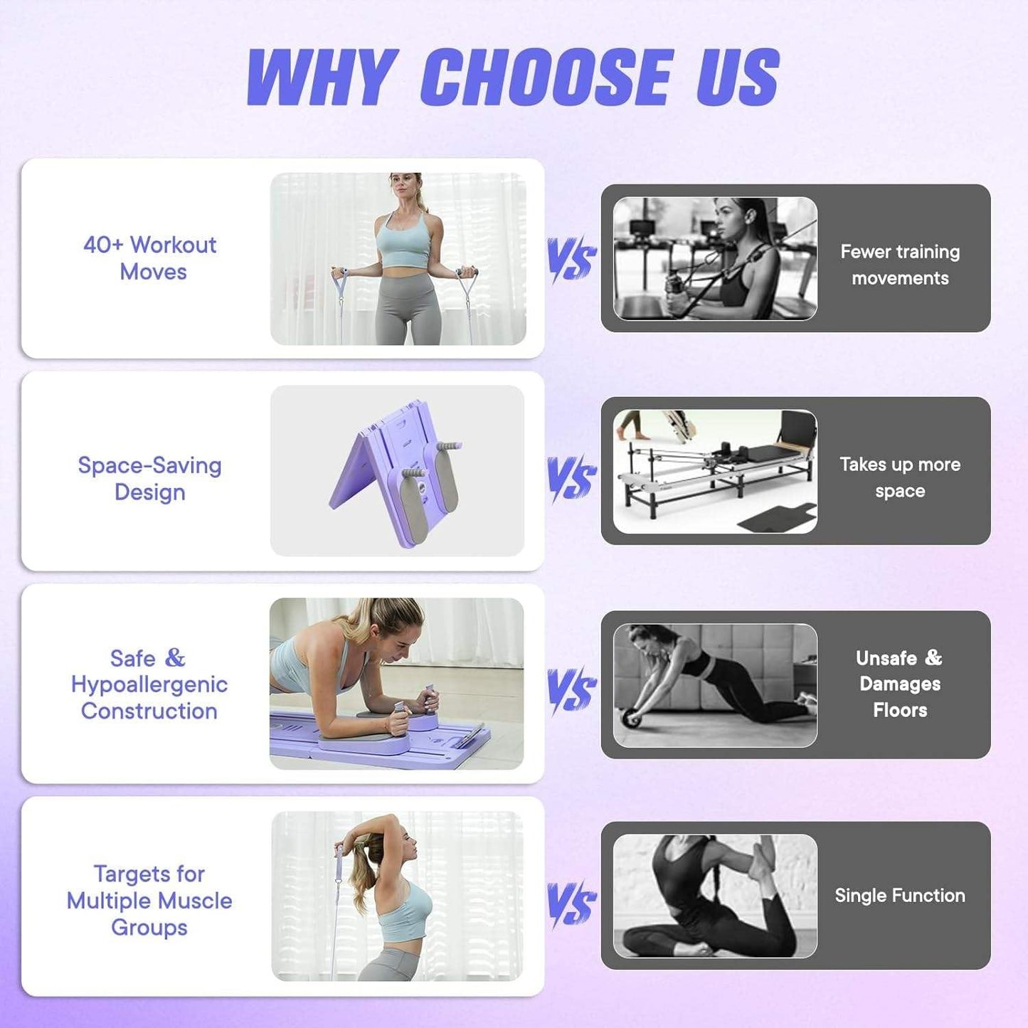 Pilates Reformer Board for Home Workouts, Foldable Pilates Machine with Timer & Resistance Bands, Full Body Workout Equipment for Core Training, Abs, Legs & Glutes