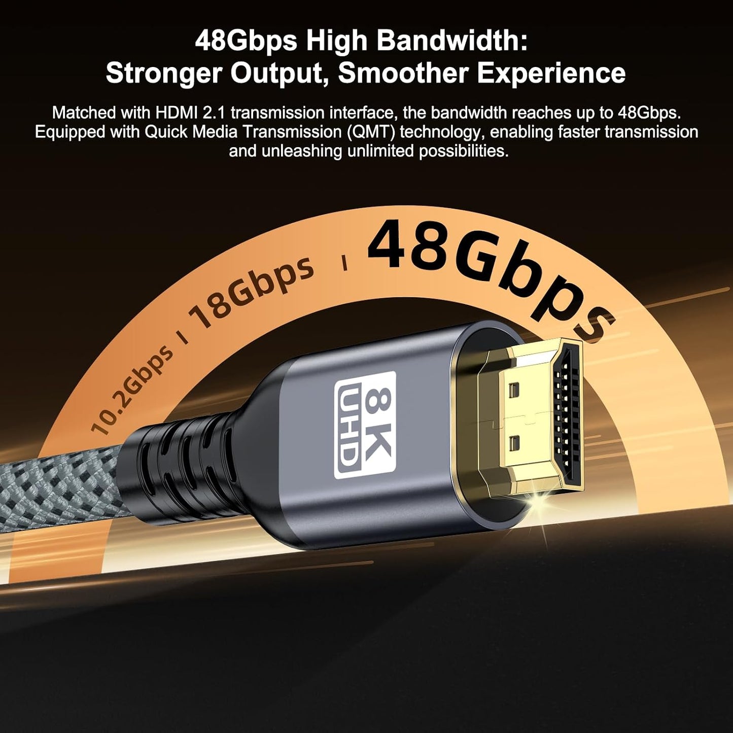 Vay Forwarg 8K@60Hz 4K@240Hz (3.3FT) HD Video Line HDMI to HDNI Gray Backward Compatible Suitable for Laptop HD Monitor