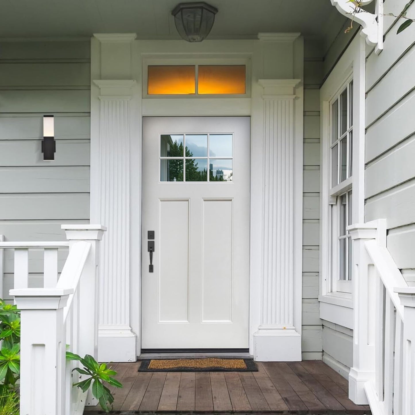 Fiberglass Entry Door, 36'' x 80'' Front Exterior Door with Brickmould and Vinyl Frame, Right Hand Inswing White Primed Knock-Down Door 4-9/16in, 6 Lite Low-E Glass