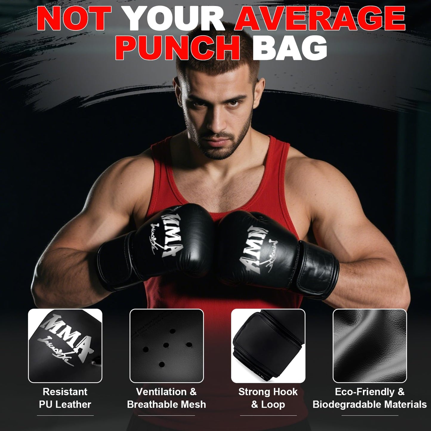 Heavy Punching Bag Set, 4ft Oxford Boxing Bag Set with 12 OZ Boxing Gloves, for MMA Karate Kickboxing Boxing Muay Thai Training Equipment at Home or Gym, Red (Unfilled)