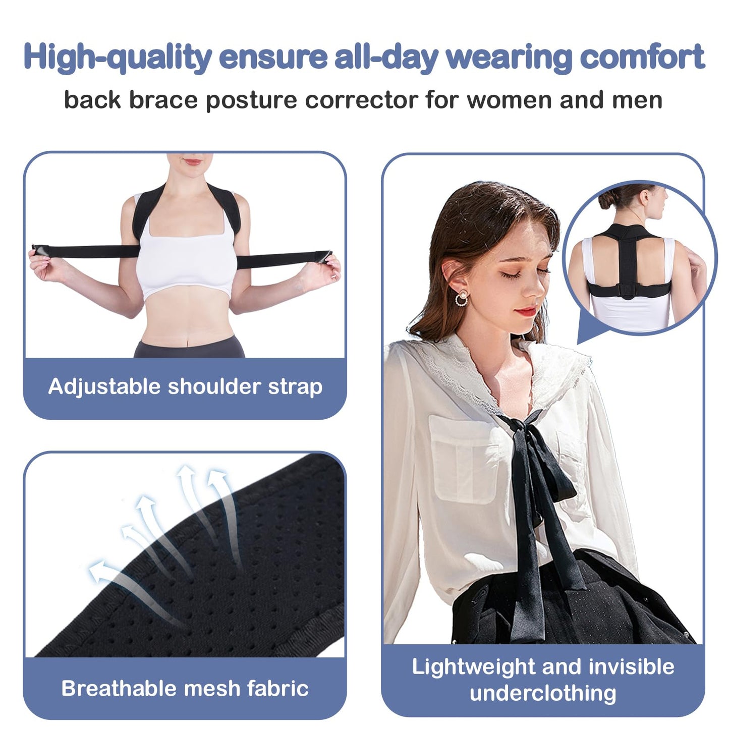 Posturace Posture Corrector for Women & Men - Adjustable Upper Back Brace Straightener Suitable for Lumbar, Shoulder, Neck, Scoliosis, Providing Comfortable Elastic Support and Pain Relief