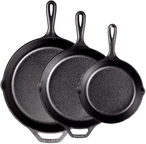 Lodge Seasoned Cast Iron Skillet Set - PFAS-Free Non-Toxic Cookware | Naturally Non-Stick - 8, 10.25 & 12 Inches